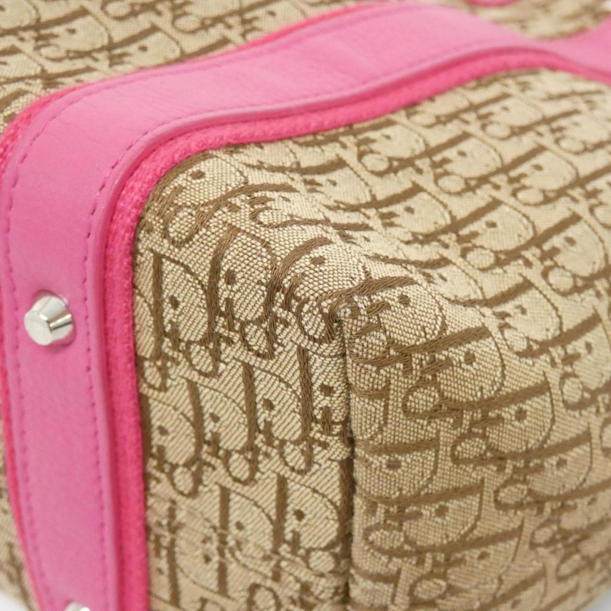 Christian Dior Beige Pink Canvas Shoulder Bag  
