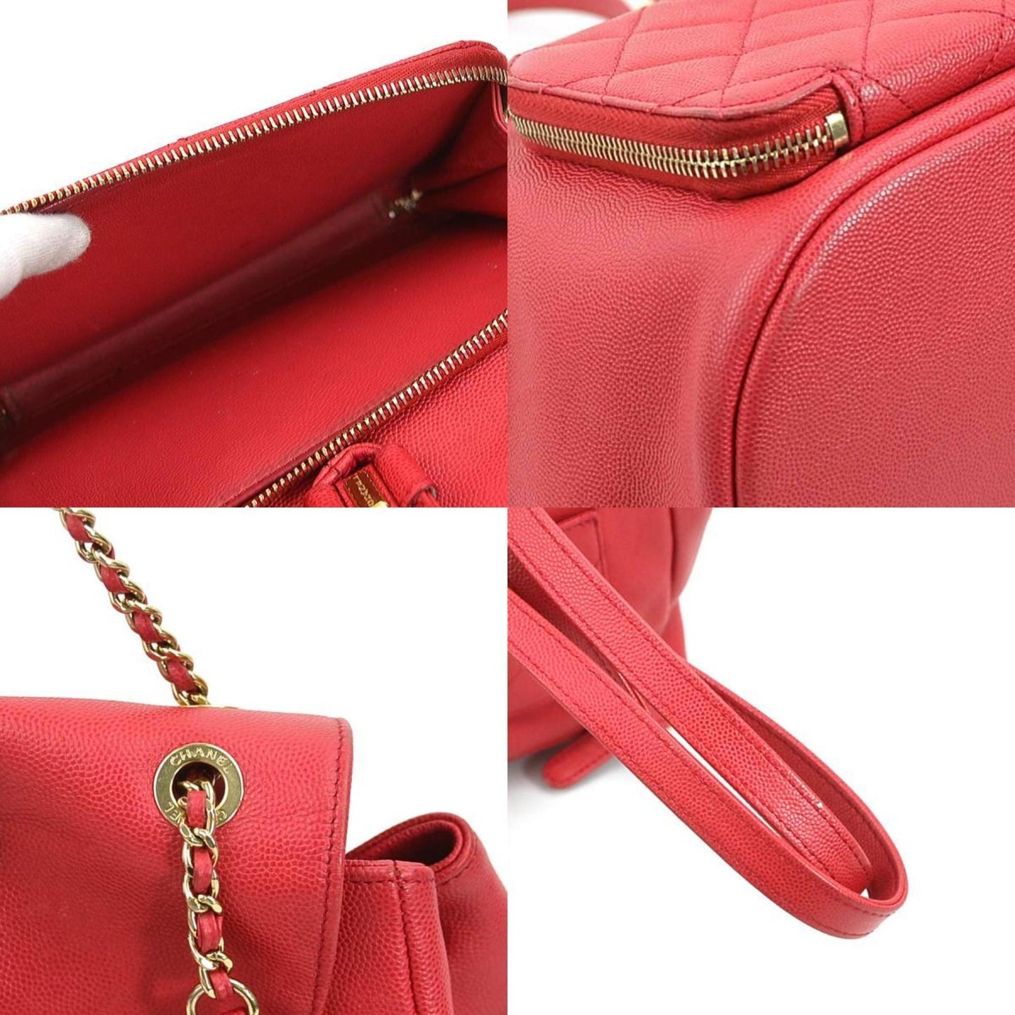 CHANEL Backpack Caviar Skin Leather Pink Red Gold Women s a0373
