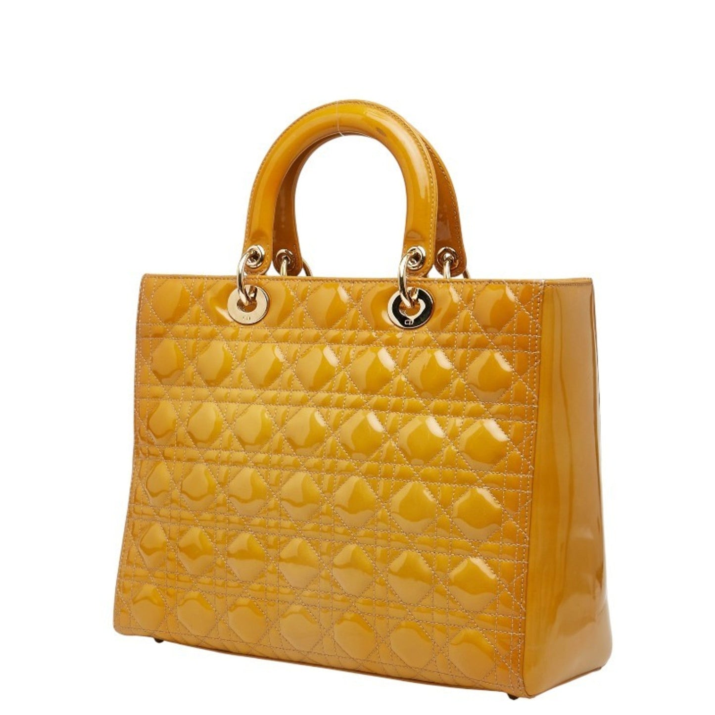 Christian Dior Lady Dior Yellow Patent Leather Handbag Shoulder Bag  