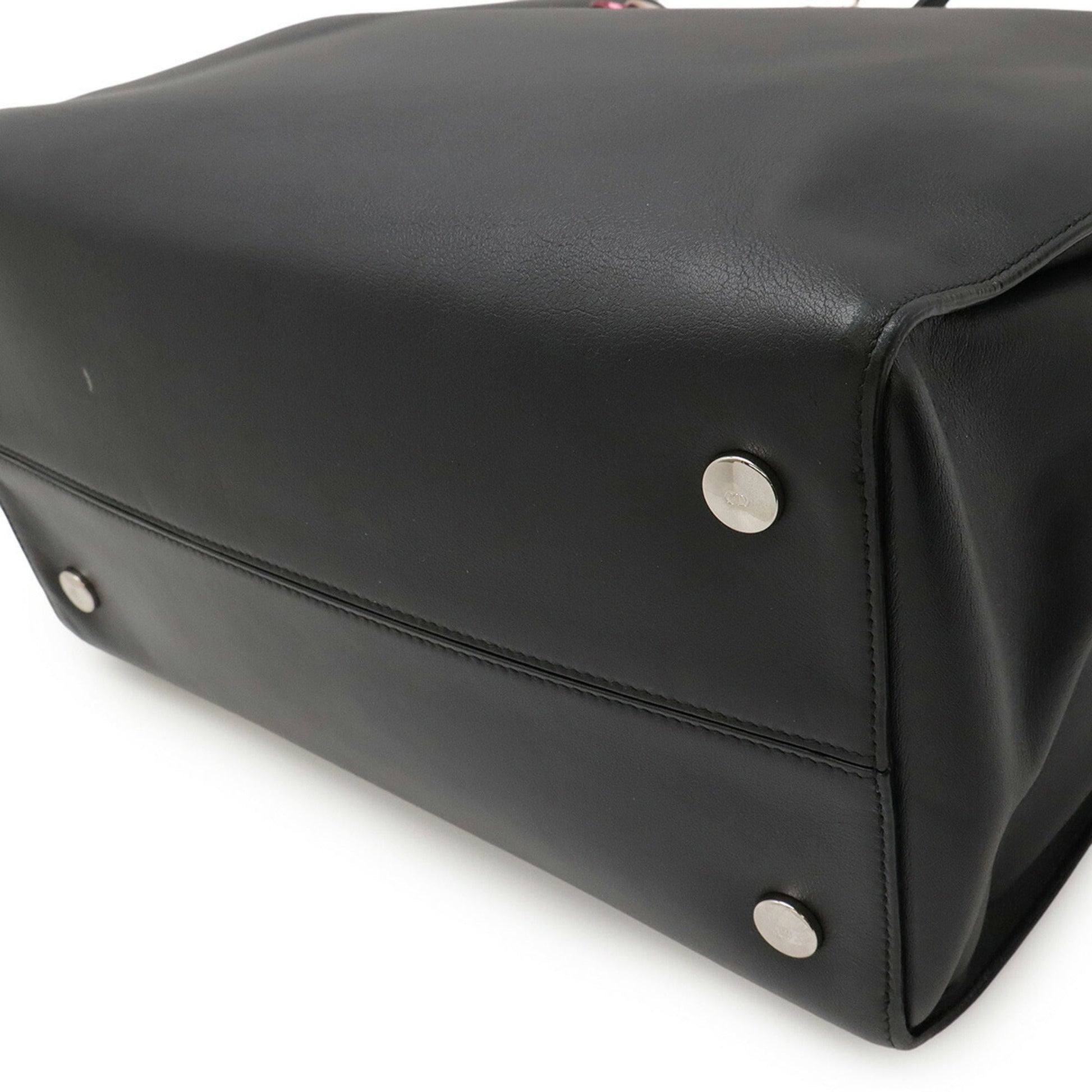 Christian Dior Black Pink Leather Tote Bag  
