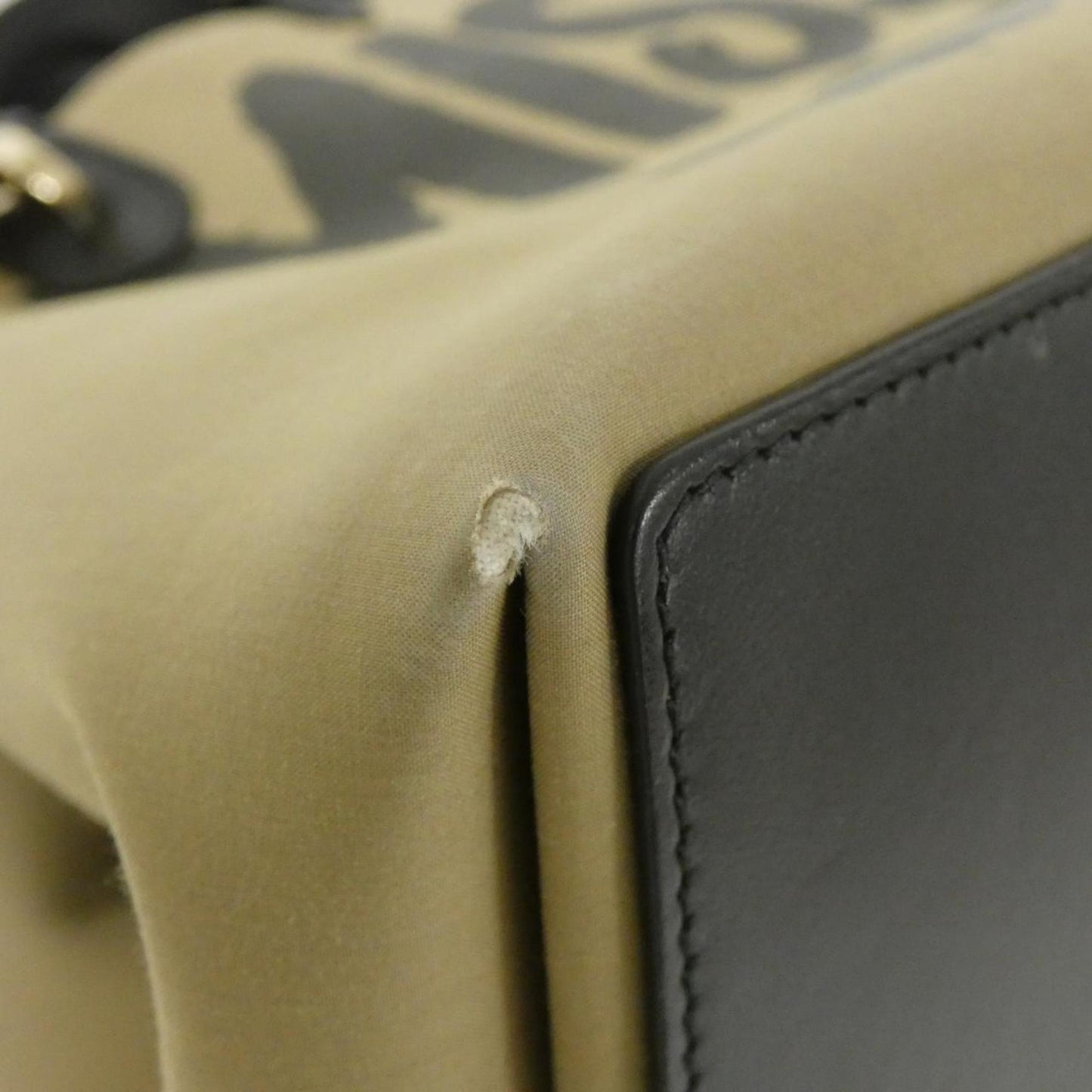 Christian Dior Beige Black Cotton Leather Handbag  