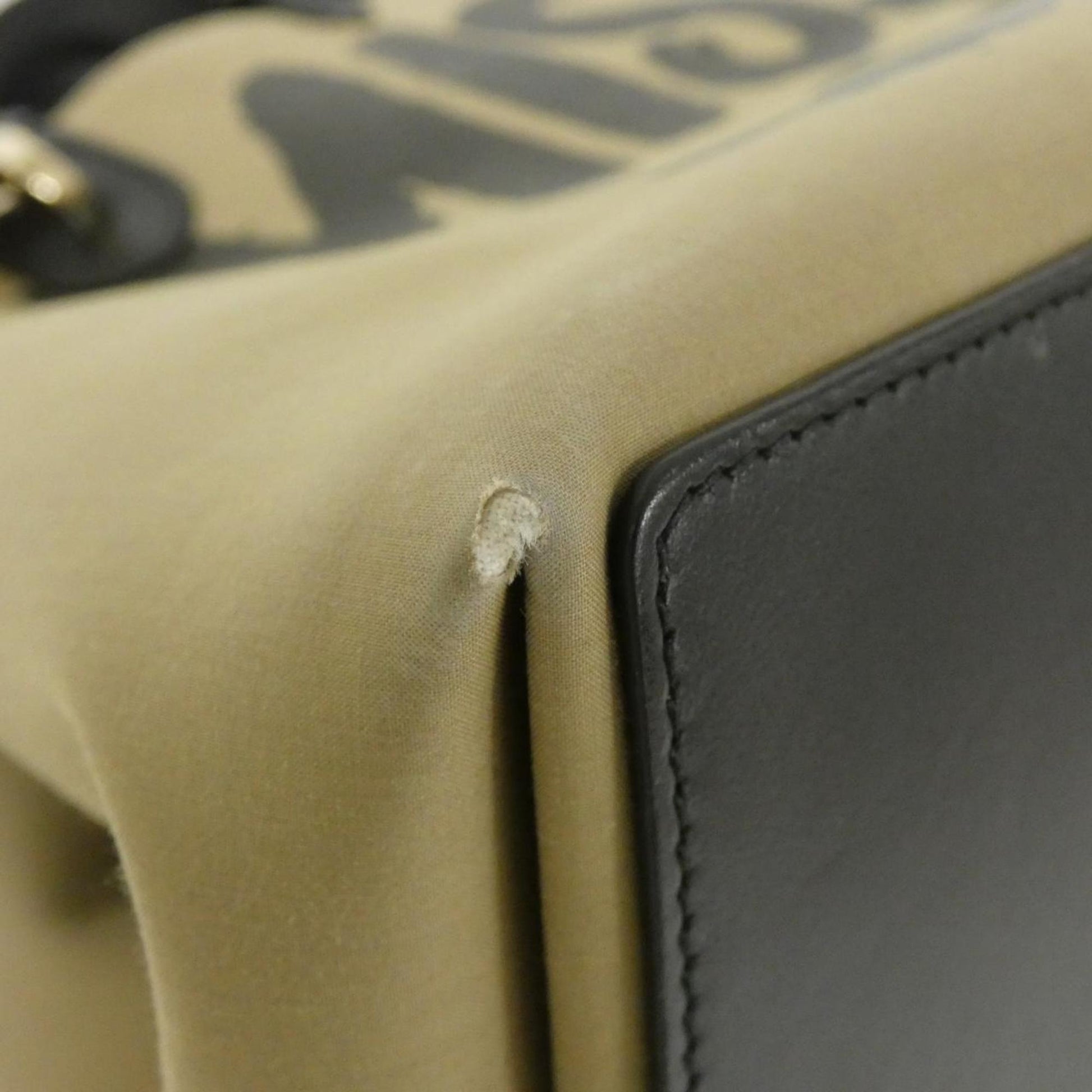 Christian Dior Beige Black Cotton Leather Handbag  