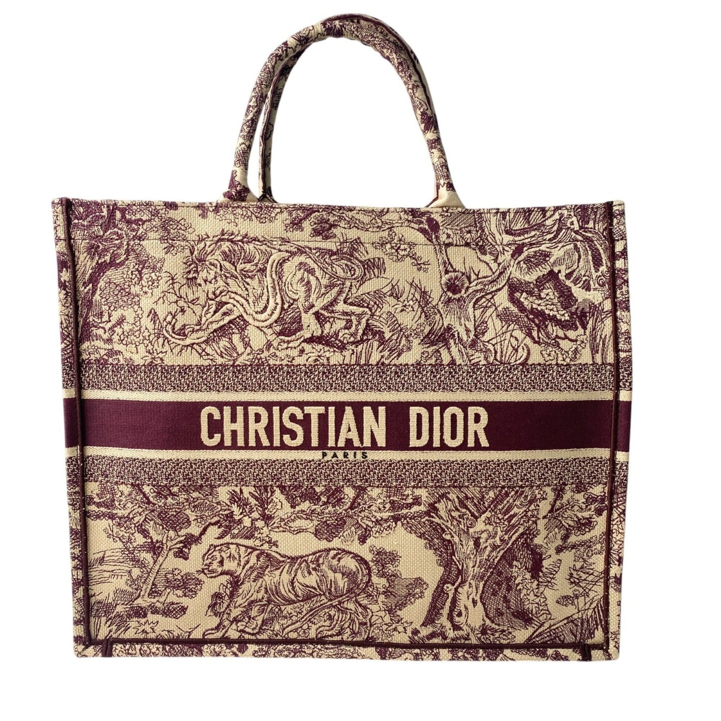 Christian Dior Bordeaux Brown Red Color Canvas Tote Bag  