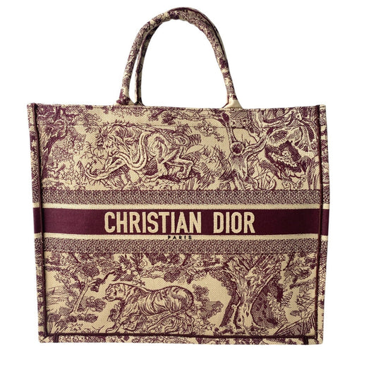 Christian Dior Bordeaux Brown Red Color Canvas Tote Bag  
