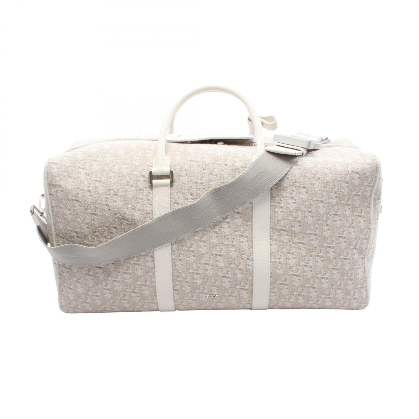 Christian Dior Beige White Canvas Leather Boston Bag  