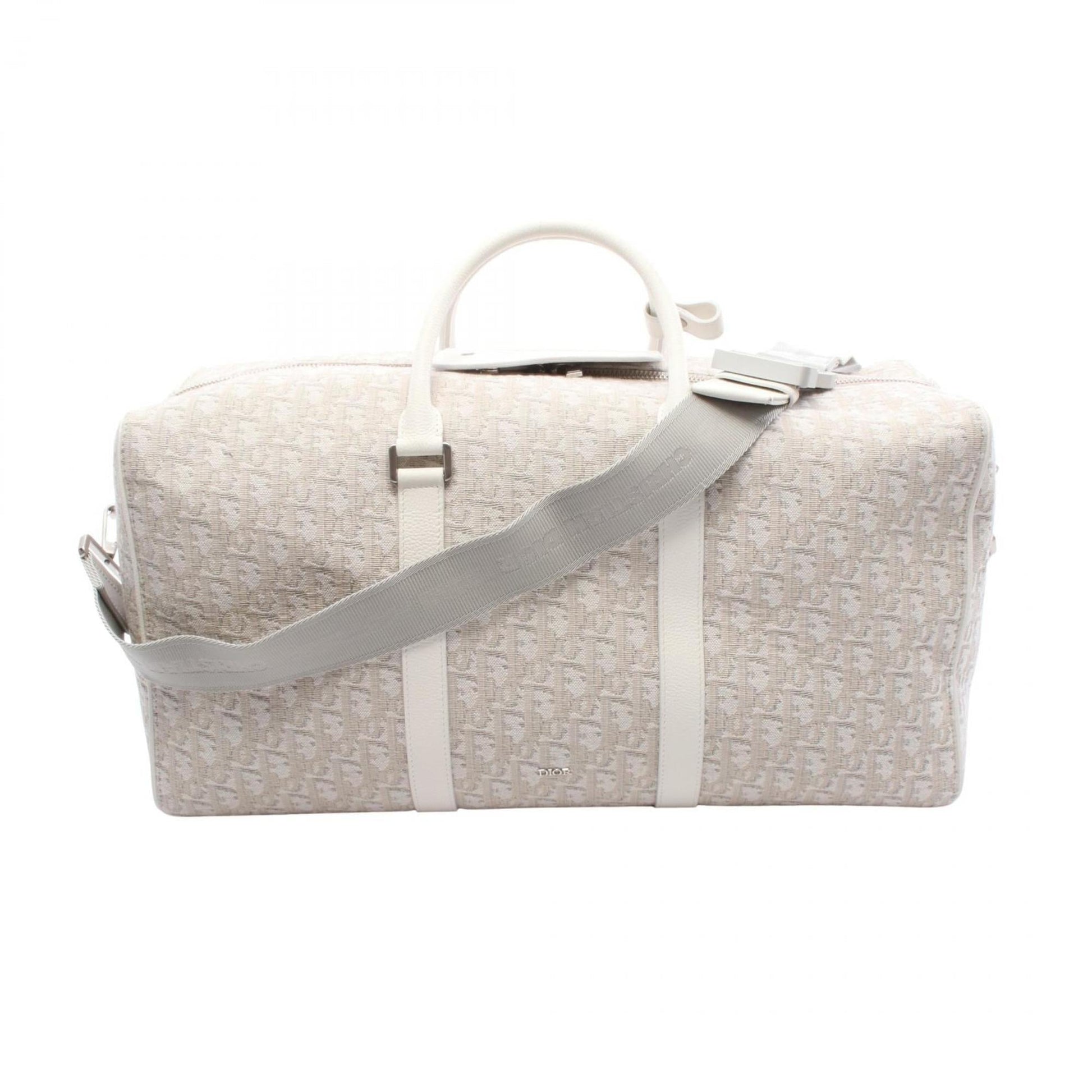 Christian Dior Beige White Canvas Leather Boston Bag  