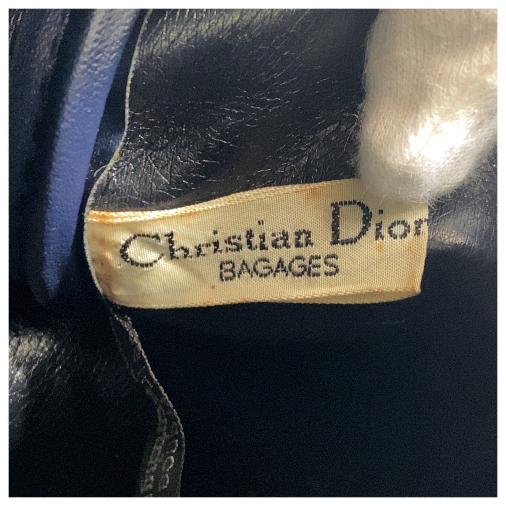 Christian Dior Trotter Beige Navy Canvas Leather Boston Bag Handbag  