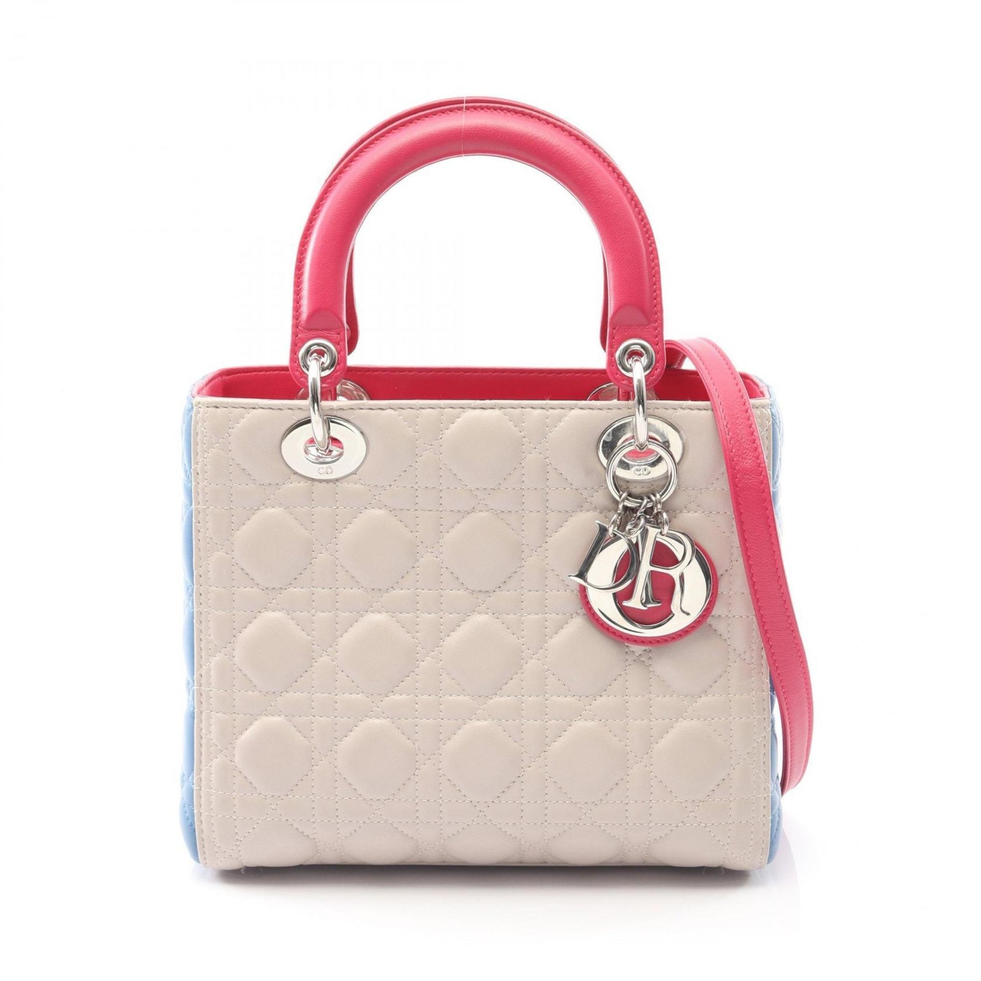 Christian Dior Beige Blue Pink Leather Handbag  