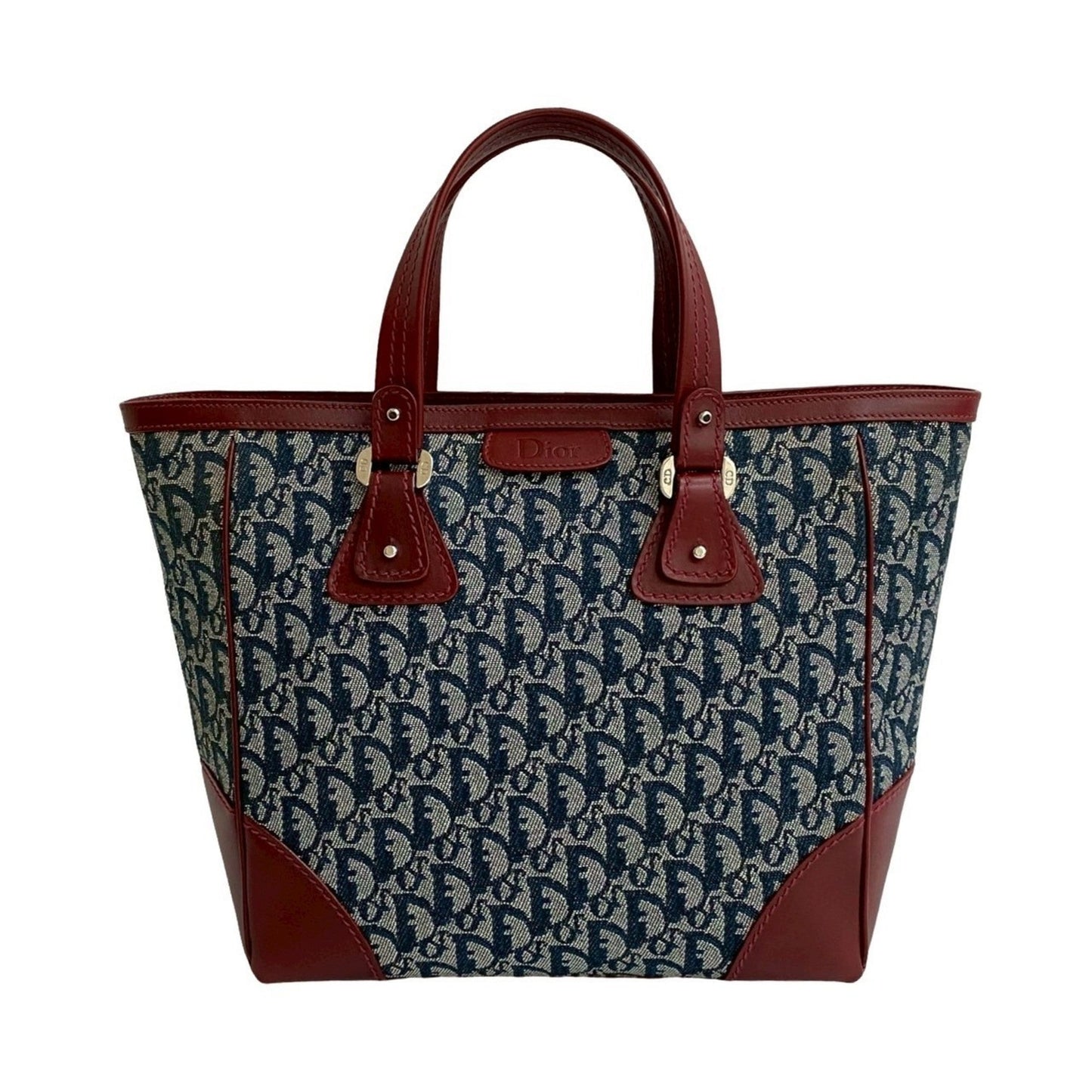 Christian Dior Navy Wine Canvas Leather Handbag Tote Bag  