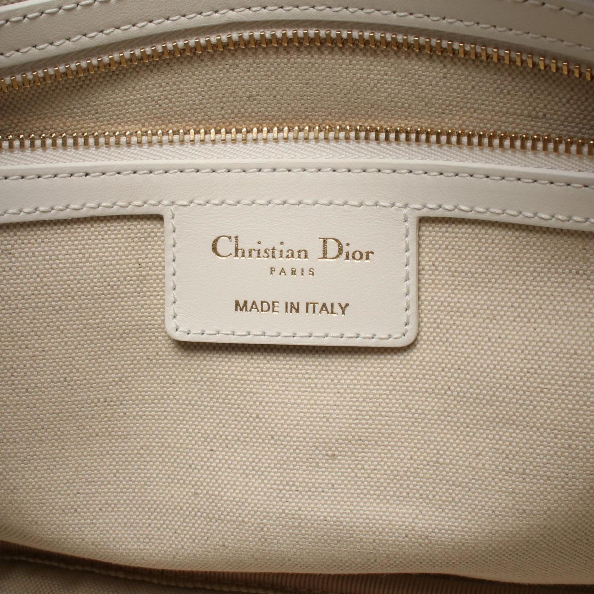 Christian Dior Gold White Leather Handbag  