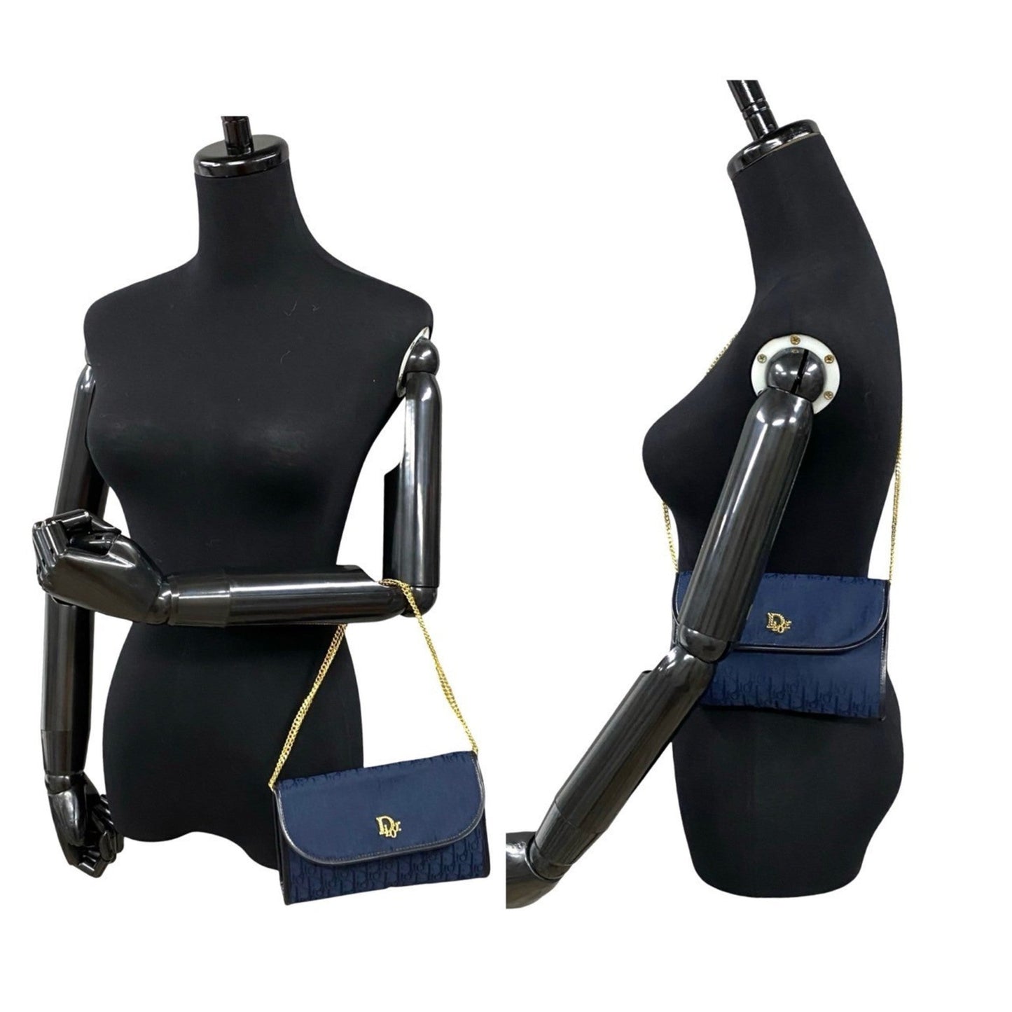 Christian Dior Navy Canvas Leather Shoulder Bag  
