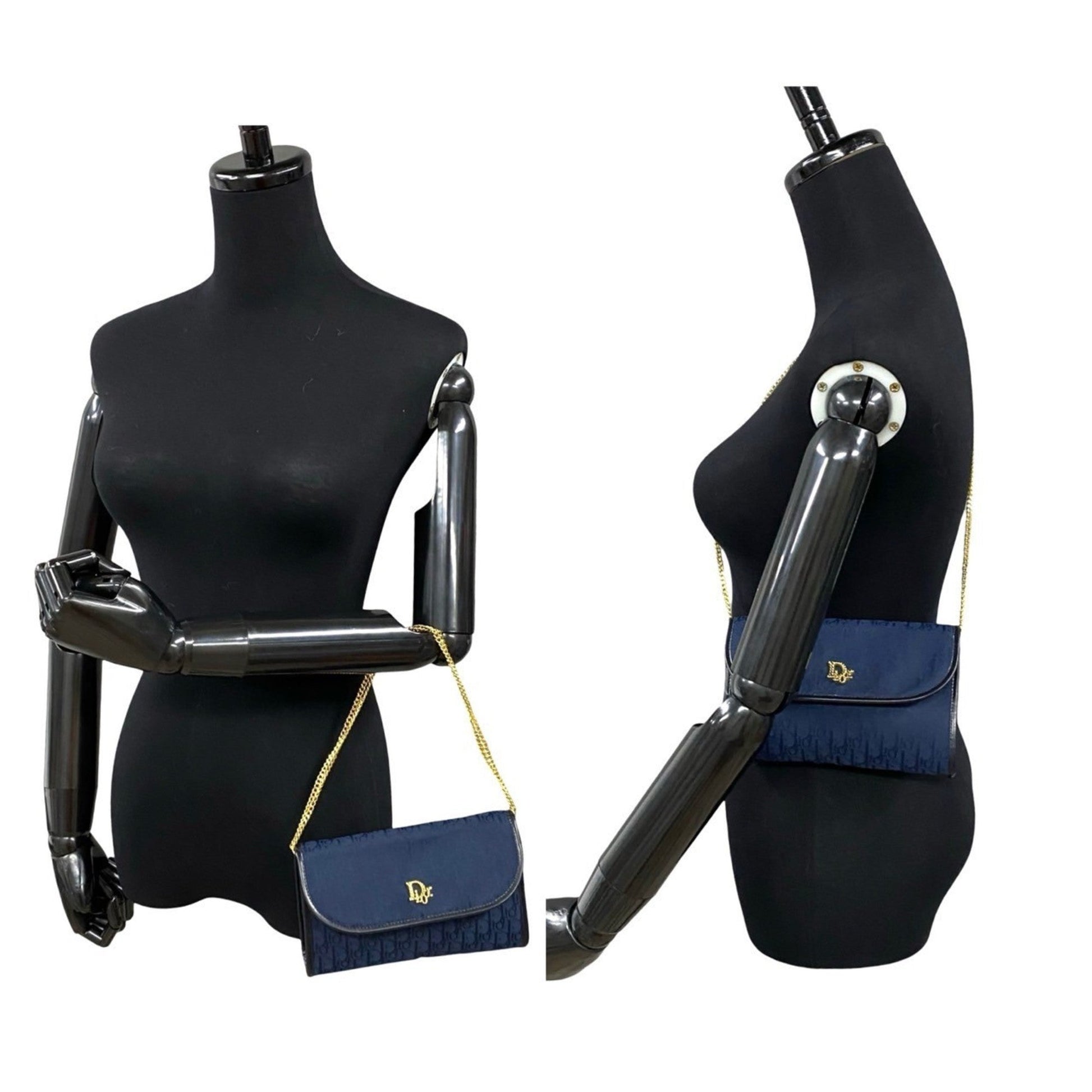 Christian Dior Navy Canvas Leather Shoulder Bag  