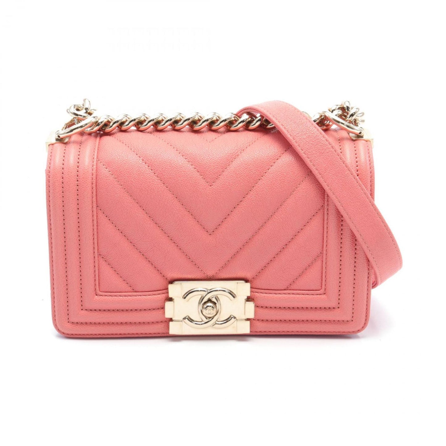 CHANEL Boy Chanel V stitch shoulder bag caviar skin women s pink