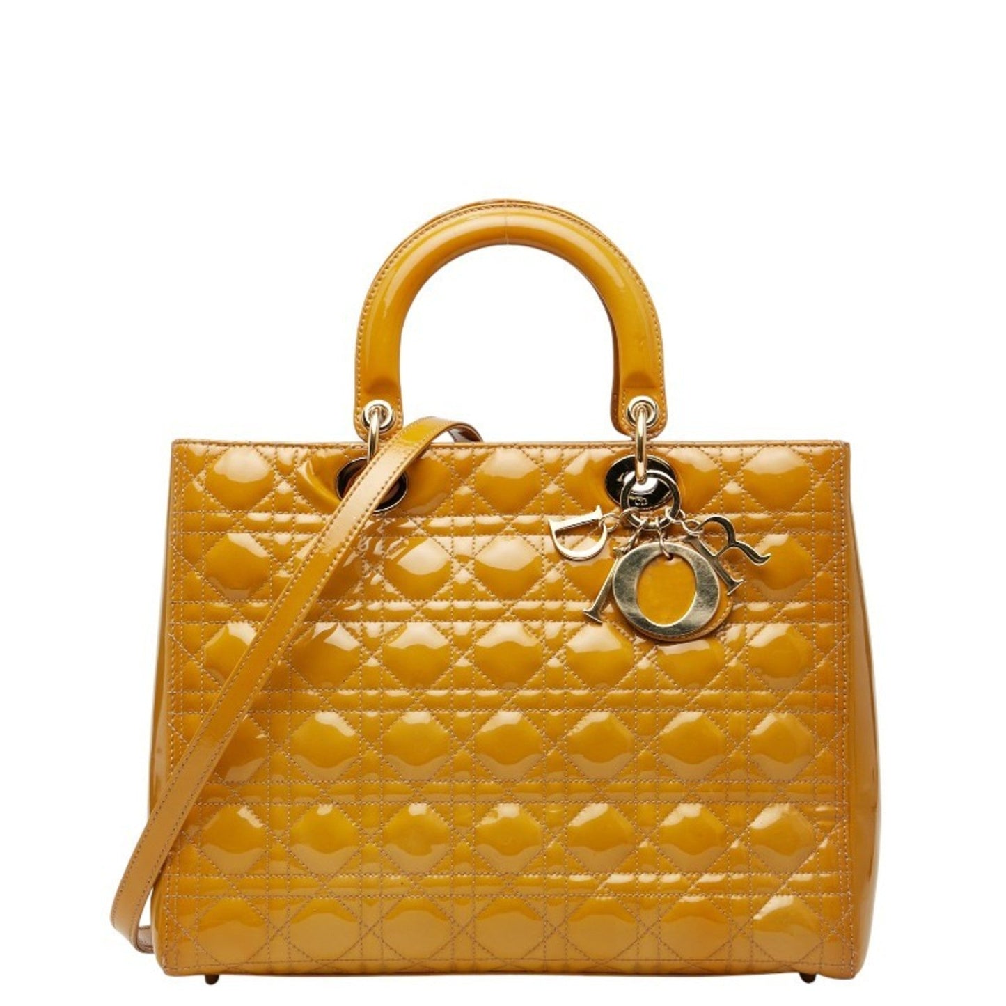 Christian Dior Lady Dior Yellow Patent Leather Handbag Shoulder Bag  