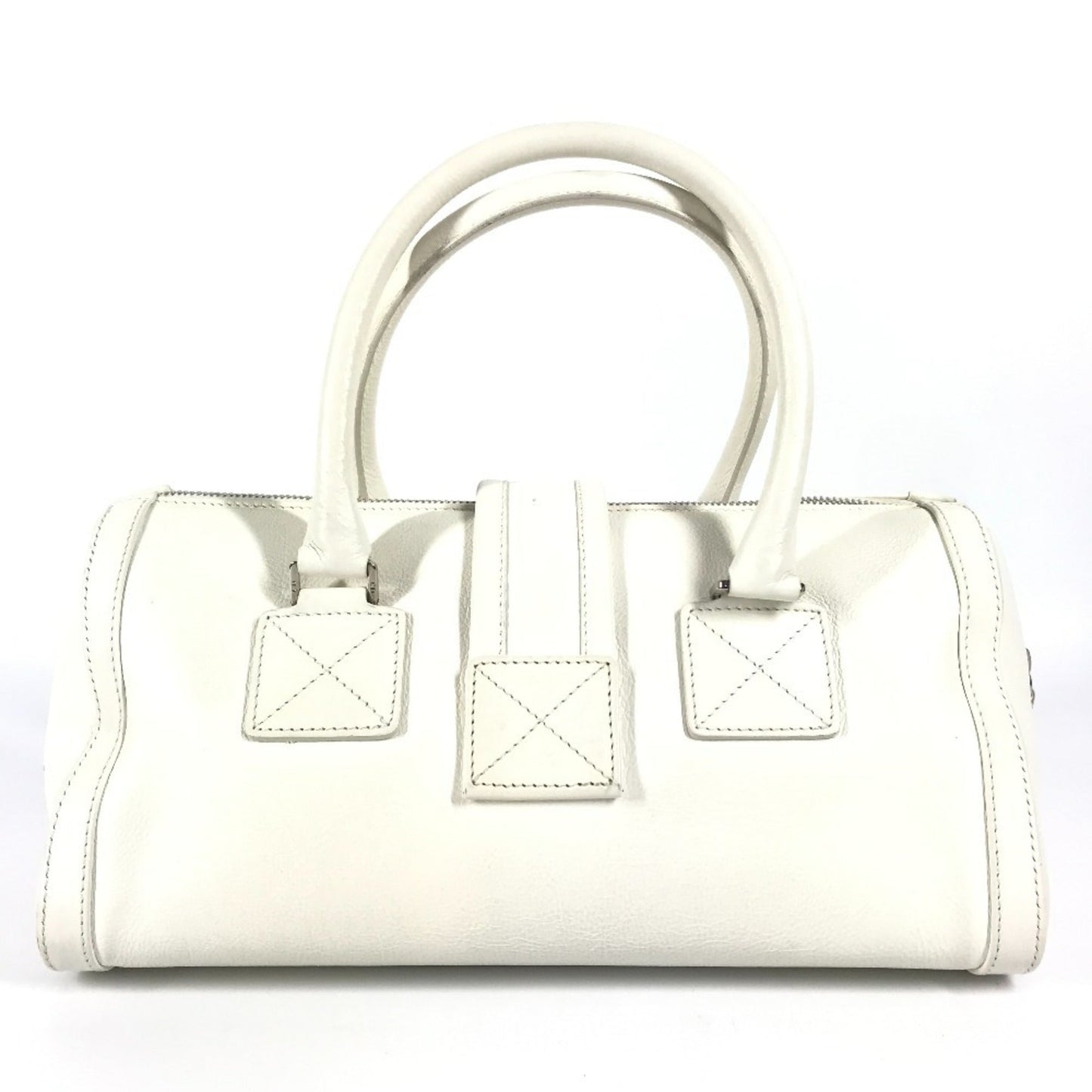 Christian Dior White Leather Boston Bag Handbag  