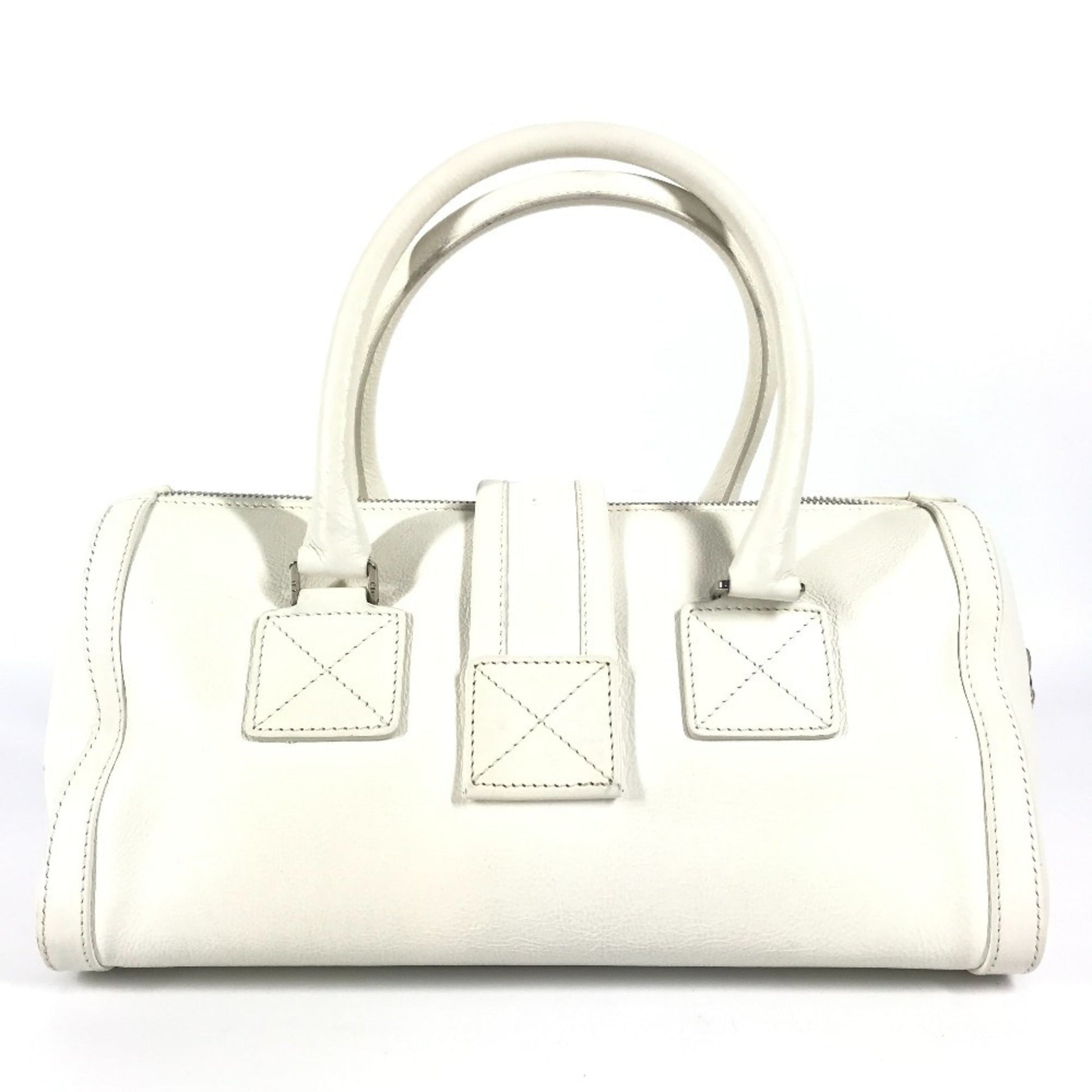 Christian Dior White Leather Boston Bag Handbag  