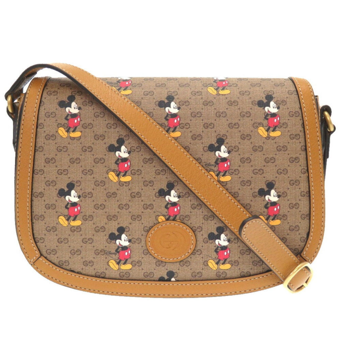 Gucci GG Supreme Brown Leather Shoulder Bag