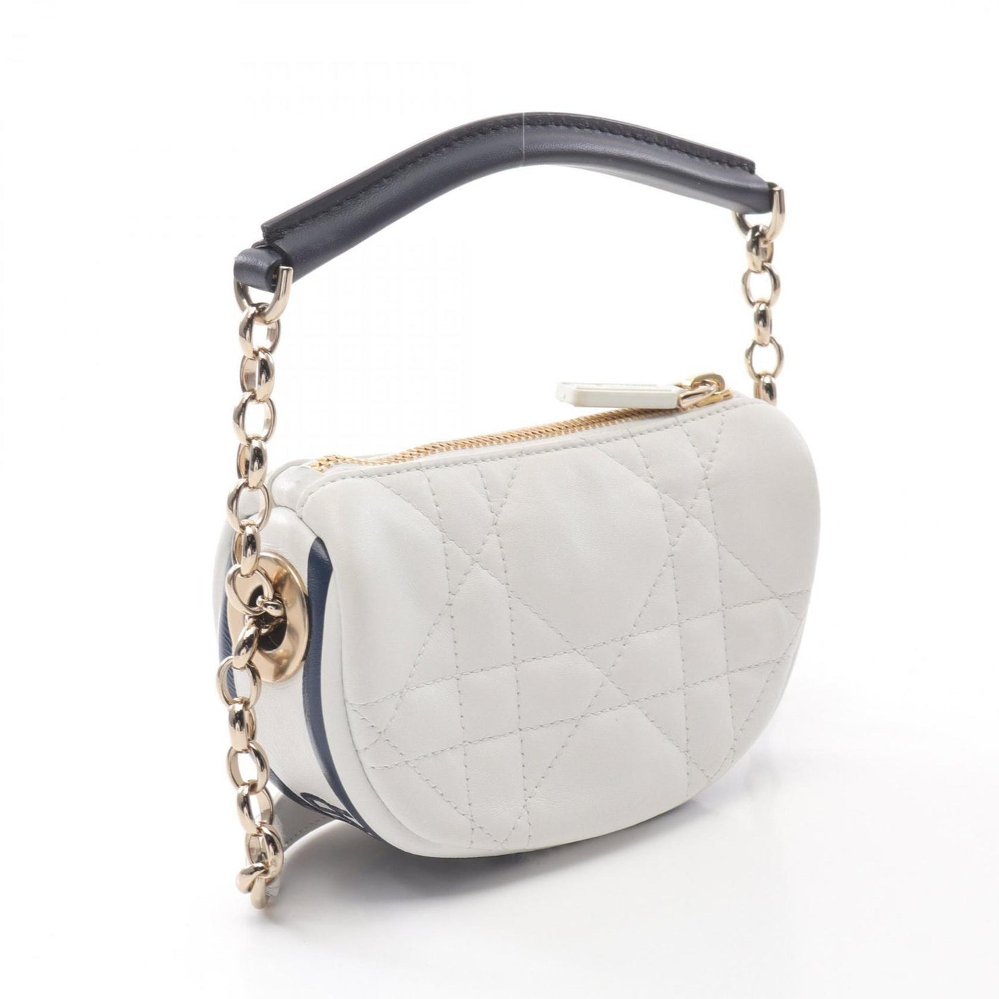 Christian Dior Navy White Leather Shoulder Bag  