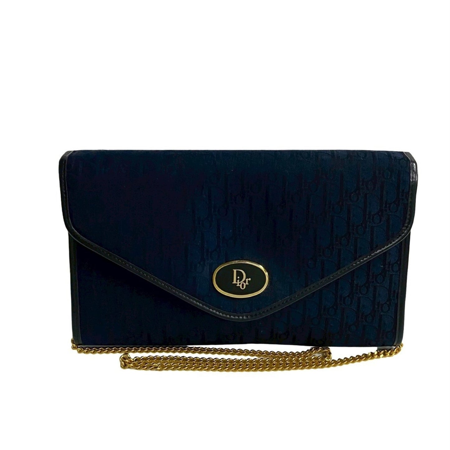 Christian Dior Navy Leather Canvas Shoulder Bag  