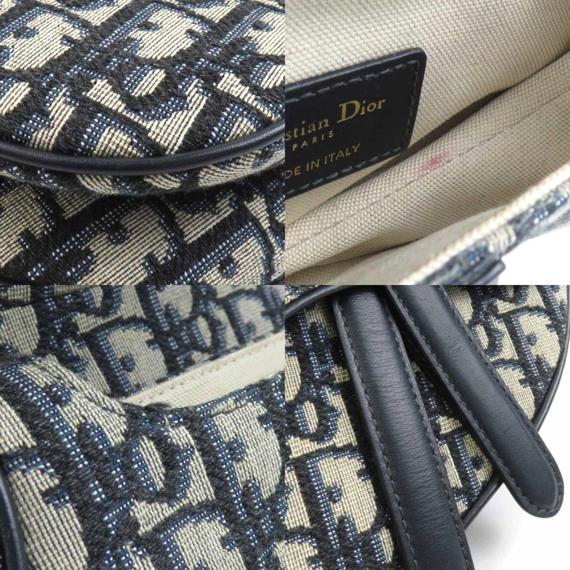 Christian Dior Navy Canvas Handbag Saddle Bag  