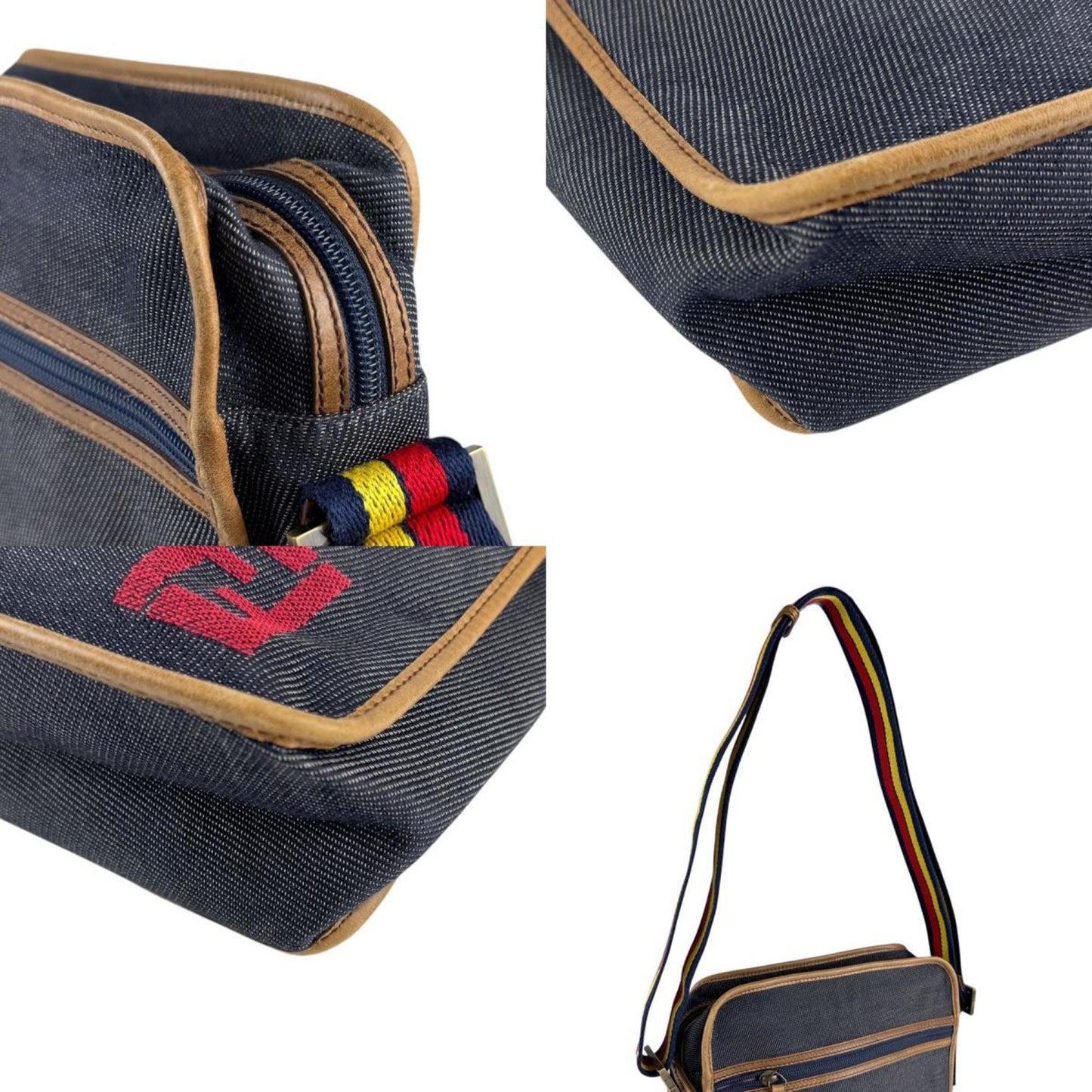 Christian Dior Brown Navy Denim Leather Shoulder Bag  