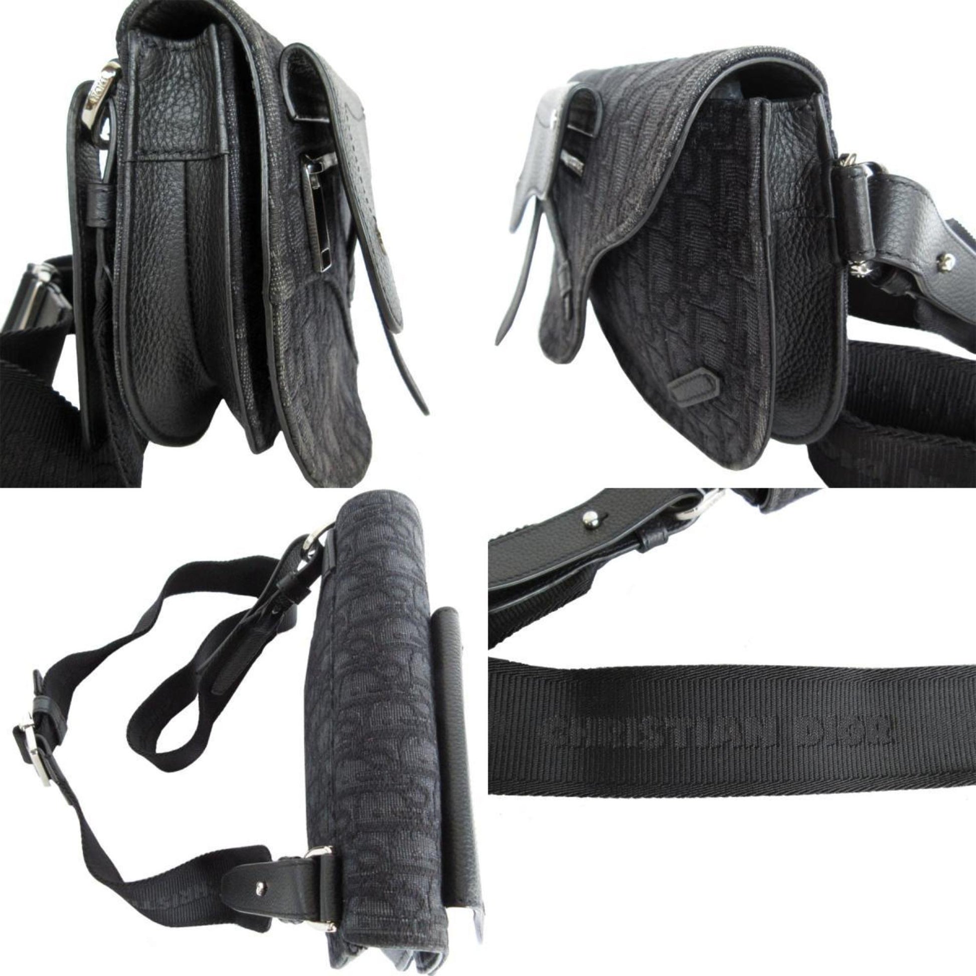 Christian Dior Black Canvas Leather Sling Bag  