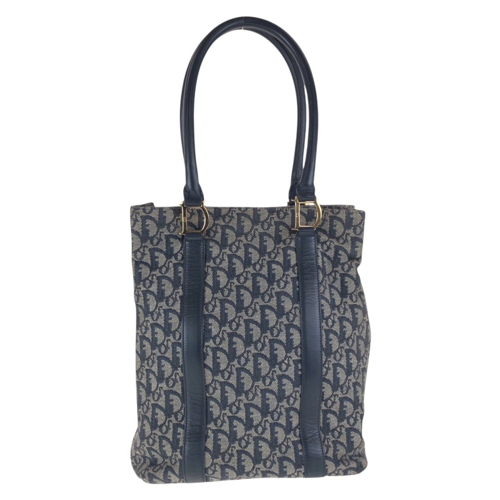 Christian Dior Navy Canvas Leather Shoulder Bag Tote Bag  