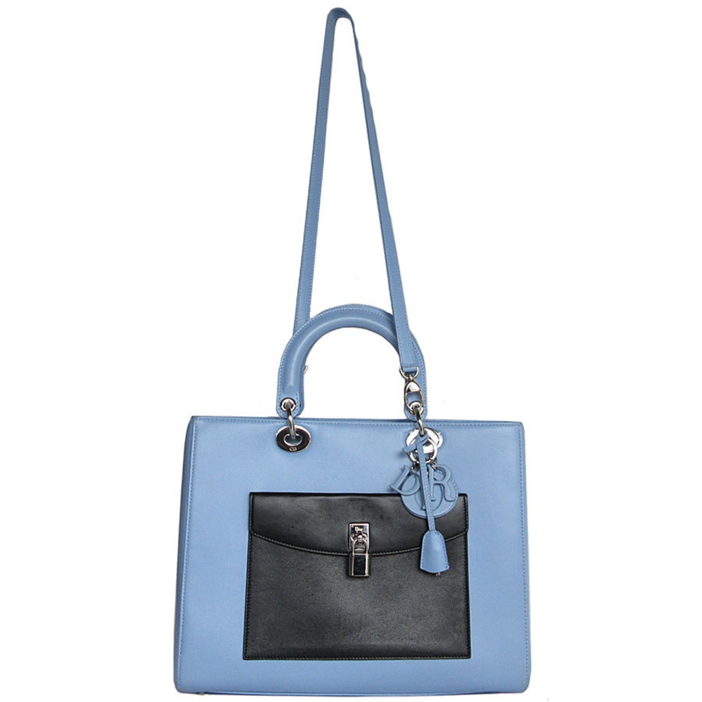 Christian Dior Black Light Blue White Leather Handbag Shoulder Bag  