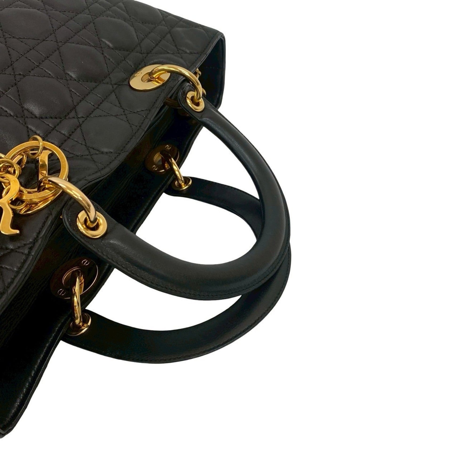 Christian Dior Black Leather Handbag Tote Bag  