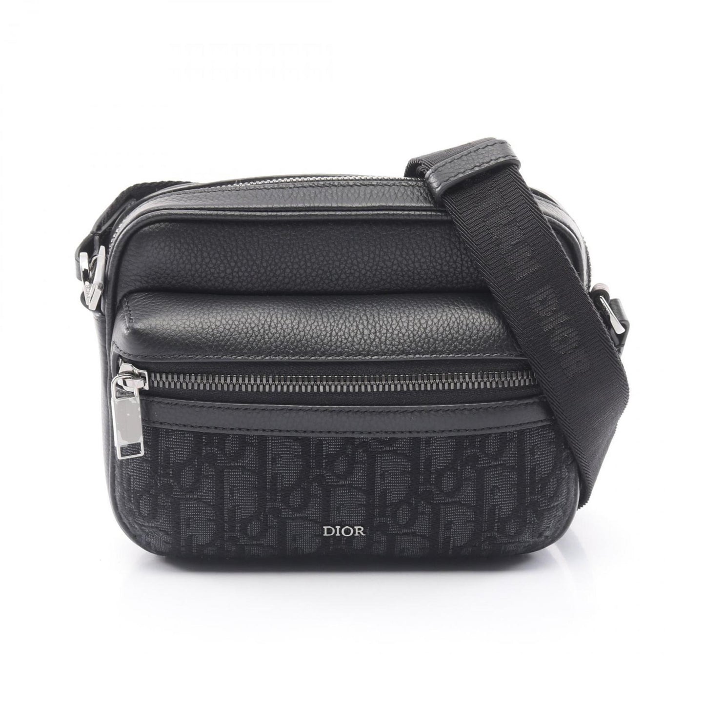 Christian Dior Black Canvas Leather Messenger Bag Shoulder Bag  