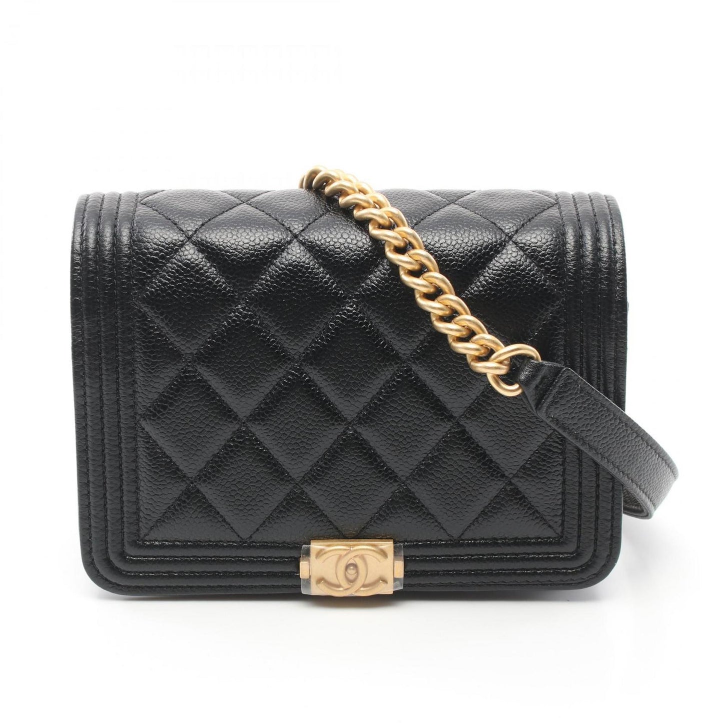 CHANEL Boy Chanel Matelasse Chain Clutch Wallet Shoulder Bag Caviar Skin Women s Black AP2464