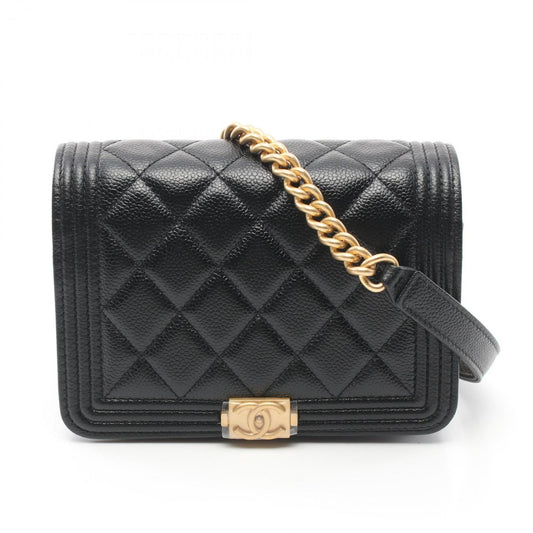 CHANEL Boy Chanel Matelasse Chain Clutch Wallet Shoulder Bag Caviar Skin Women s Black AP2464
