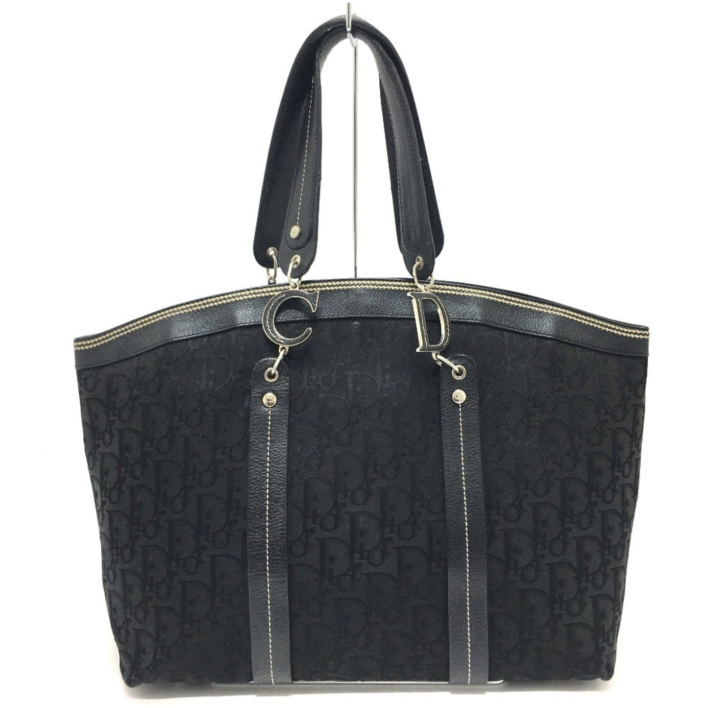 Christian Dior Black Canvas Leather Tote Bag  