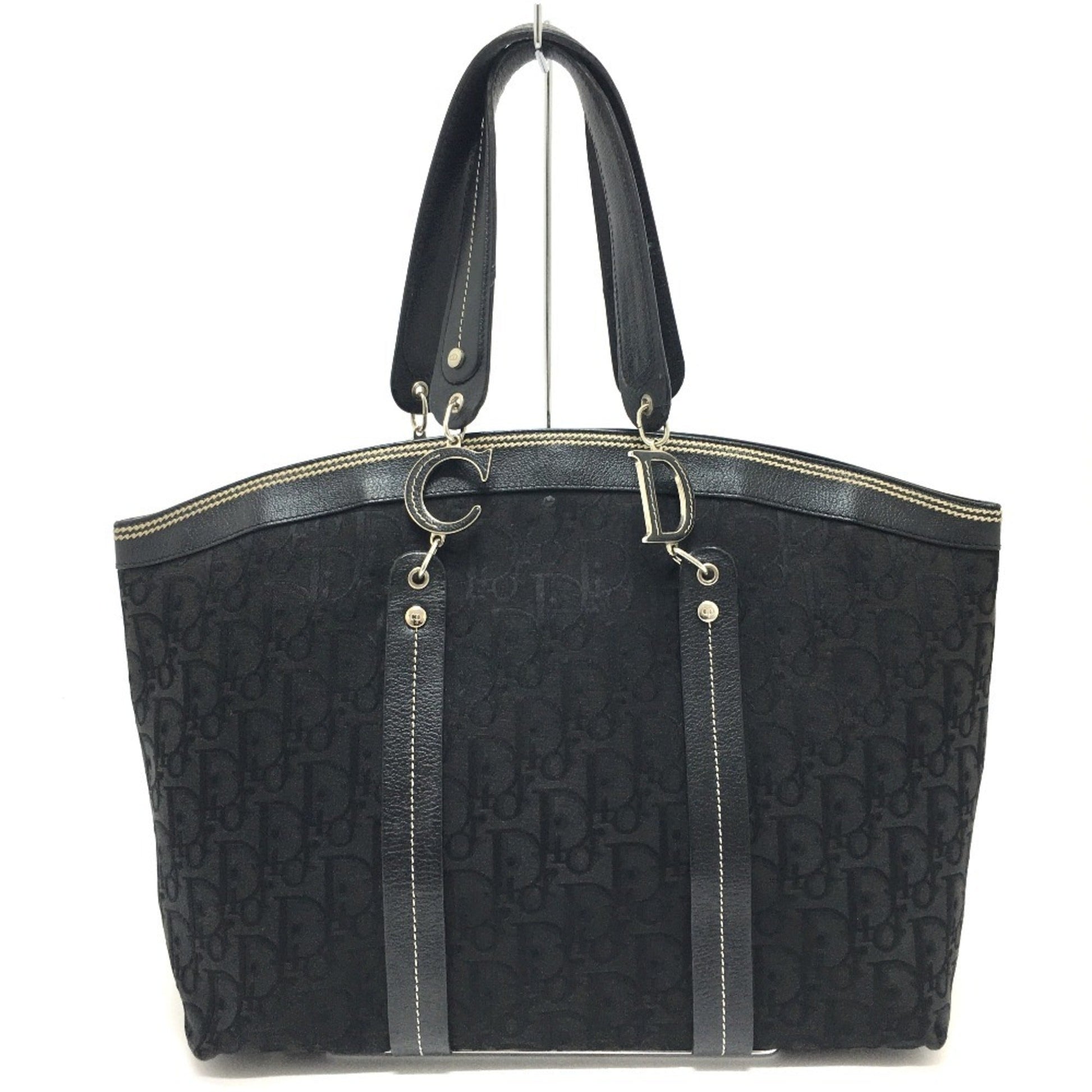 Christian Dior Black Canvas Leather Tote Bag  