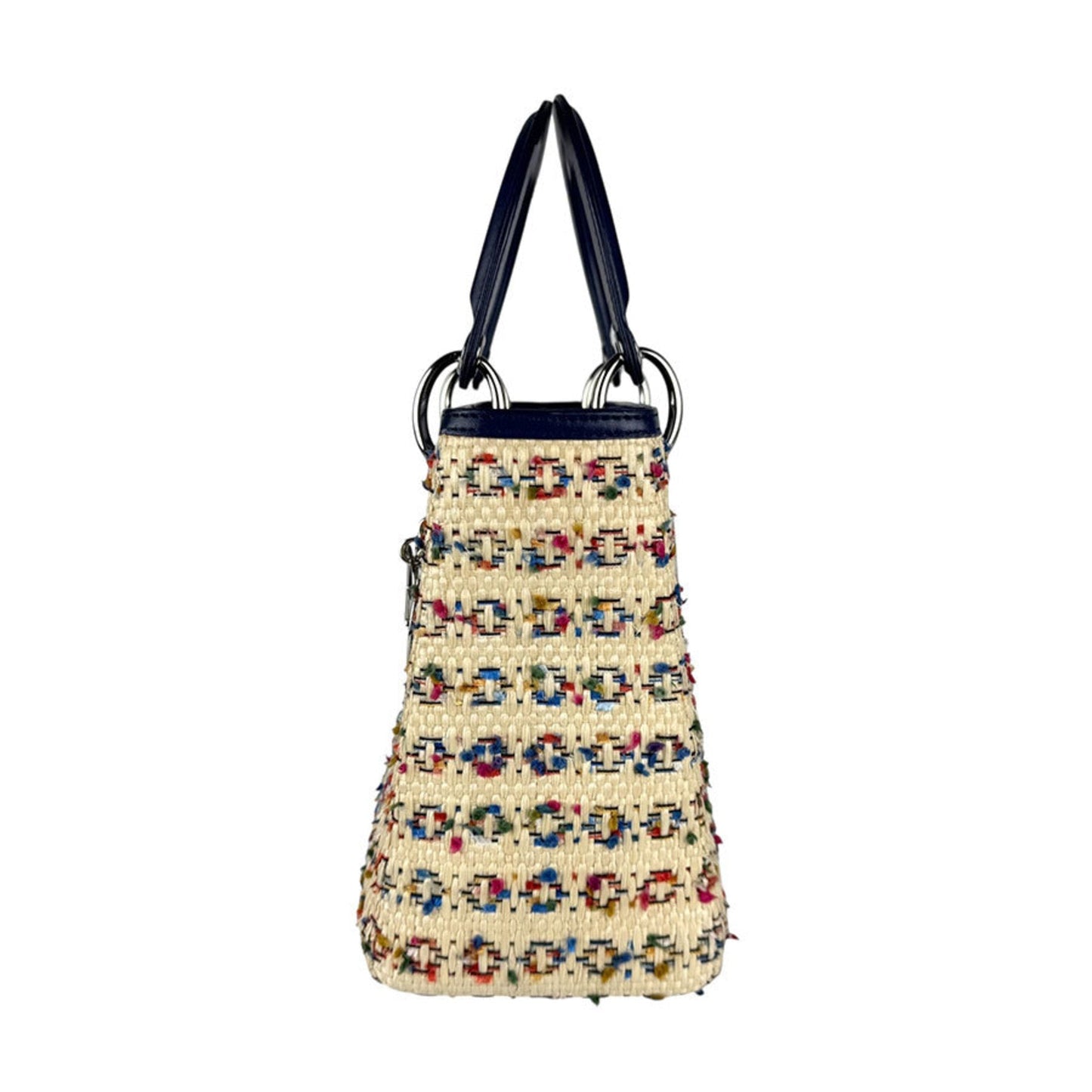 Christian Dior Beige Multi-Color Navy Raffia Leather Handbag Shoulder Bag  