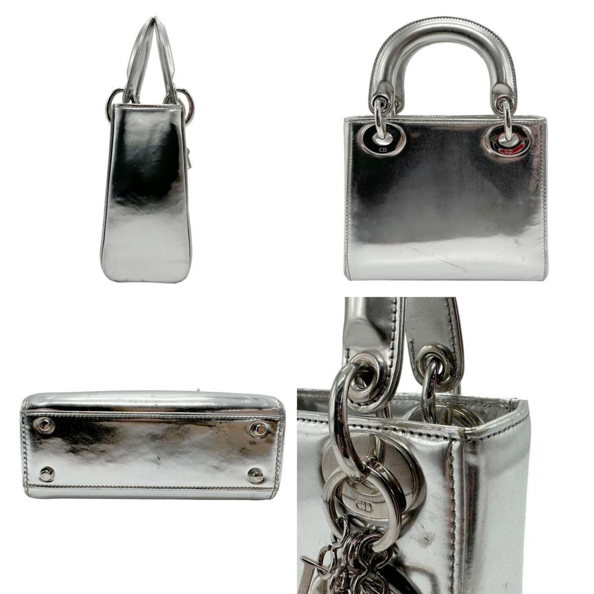 Christian Dior Silver Leather Handbag Shoulder Bag  