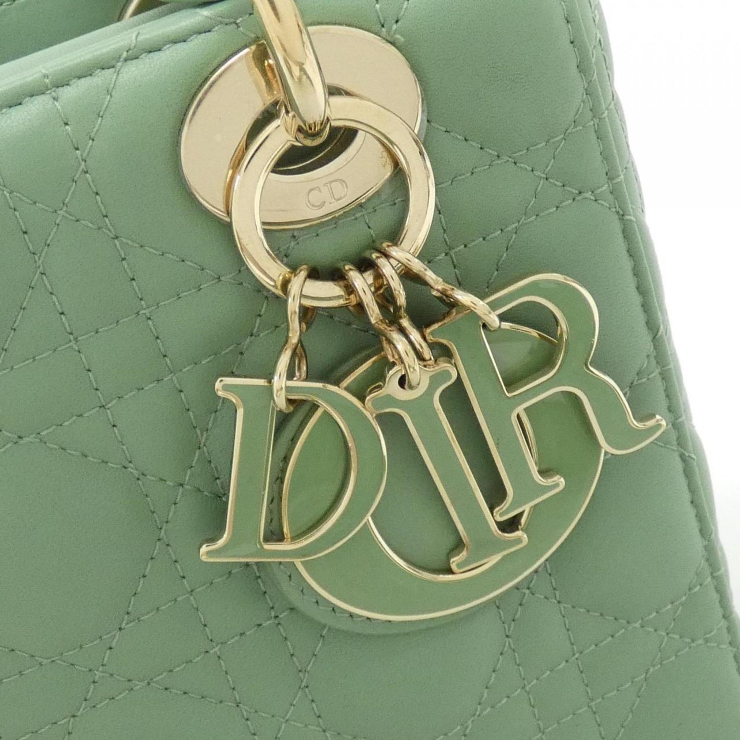 Christian Dior Lady Dior Green Leather Handbag  