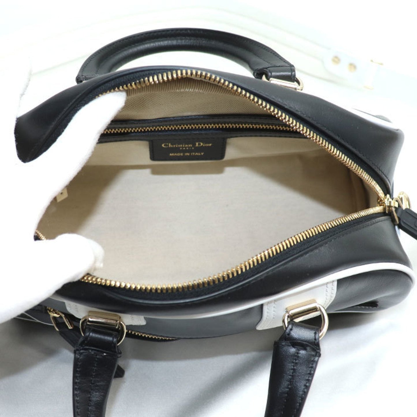 Christian Dior Black White Leather Shoulder Bag  