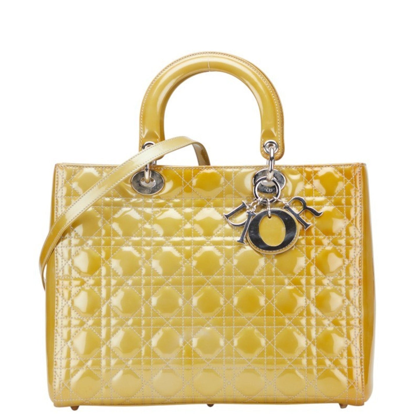 Christian Dior Lady Dior Yellow Patent Leather Handbag Shoulder Bag  