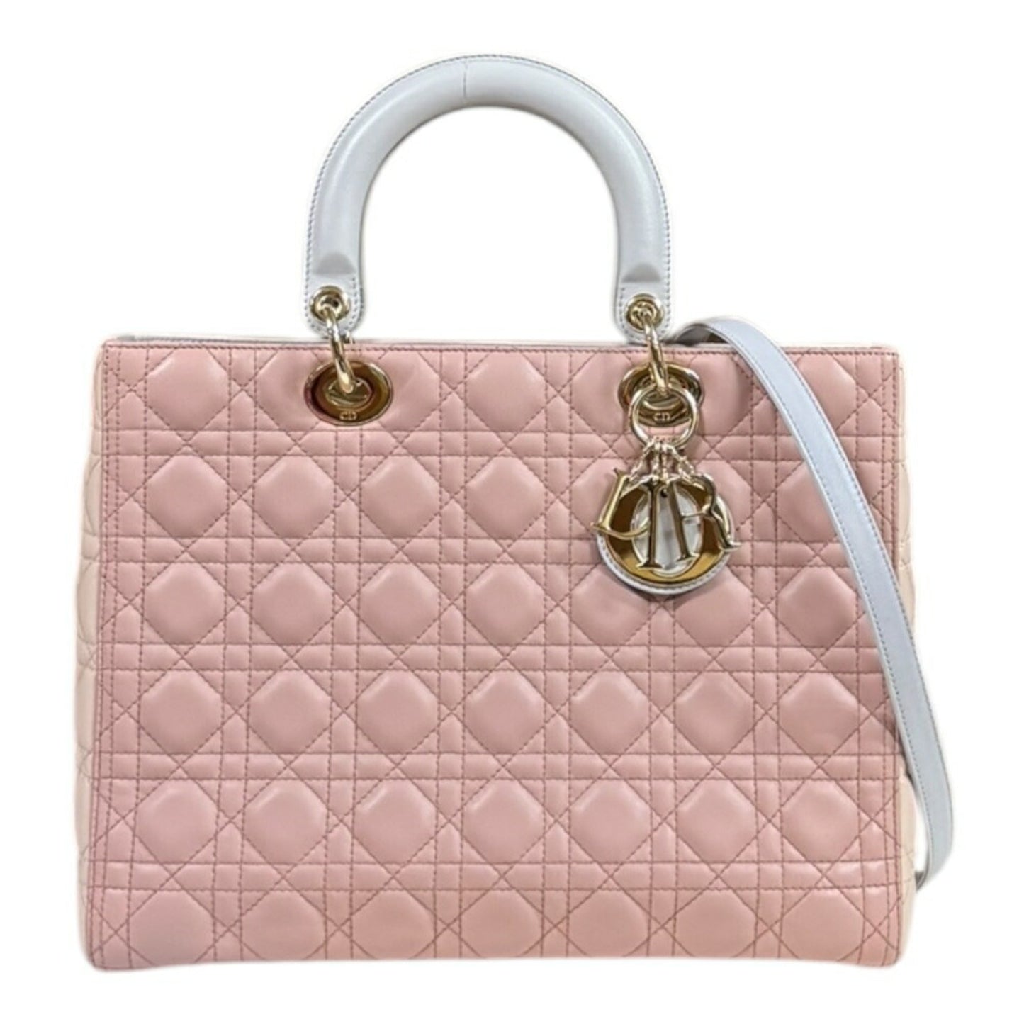 Christian Dior Gray Pink Leather Shoulder Bag  