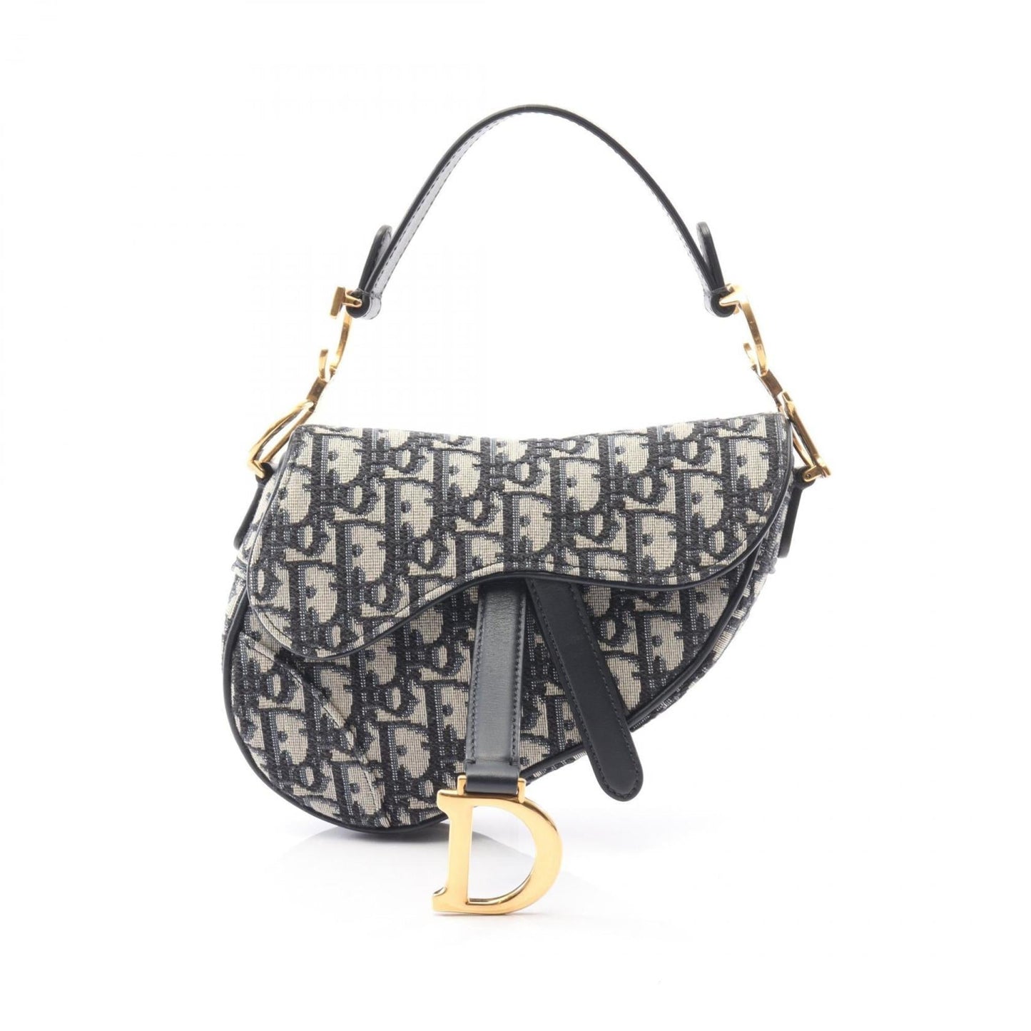 Christian Dior Beige Navy Canvas Leather Handbag  