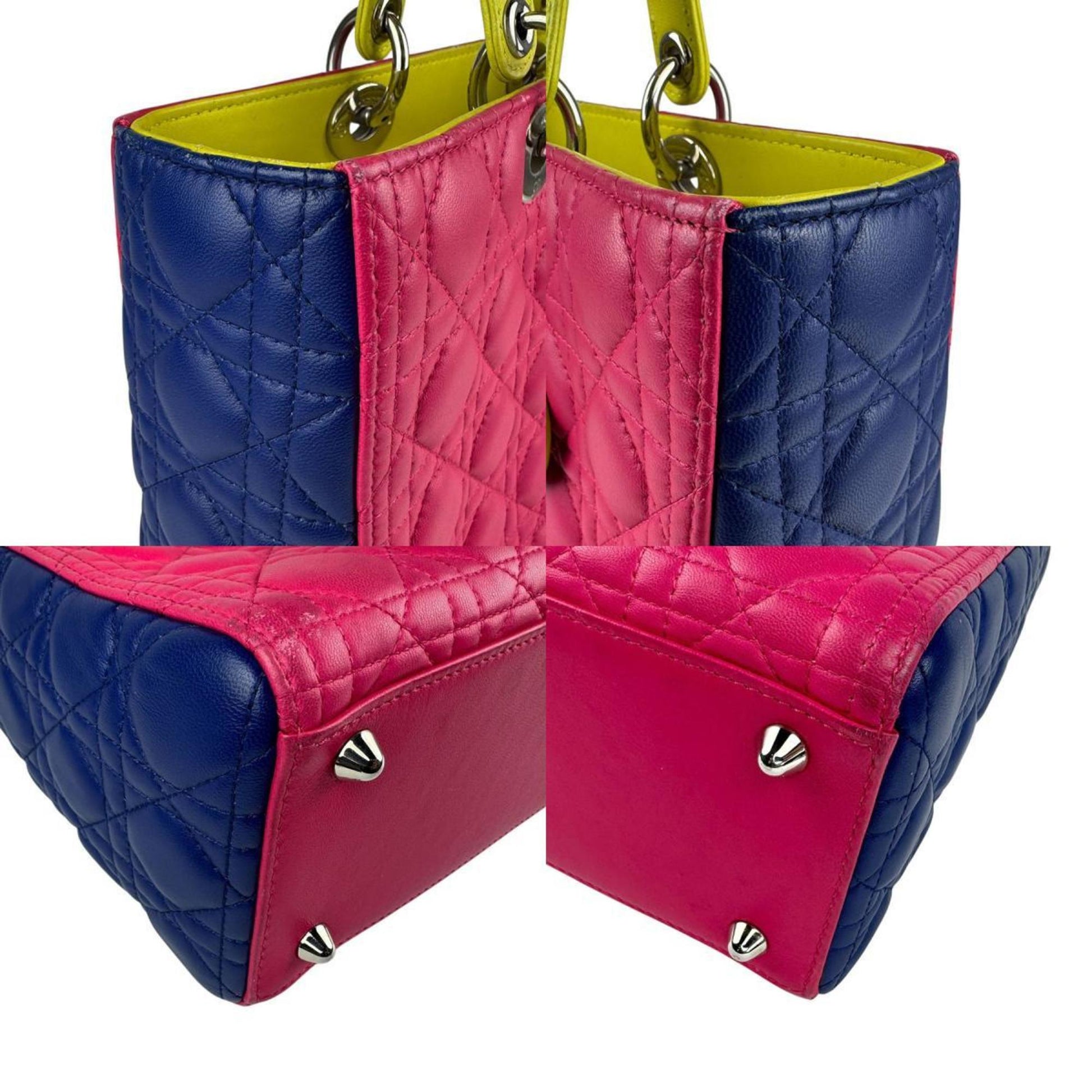 Christian Dior Blue Pink Yellow Leather Handbag Shoulder Bag  