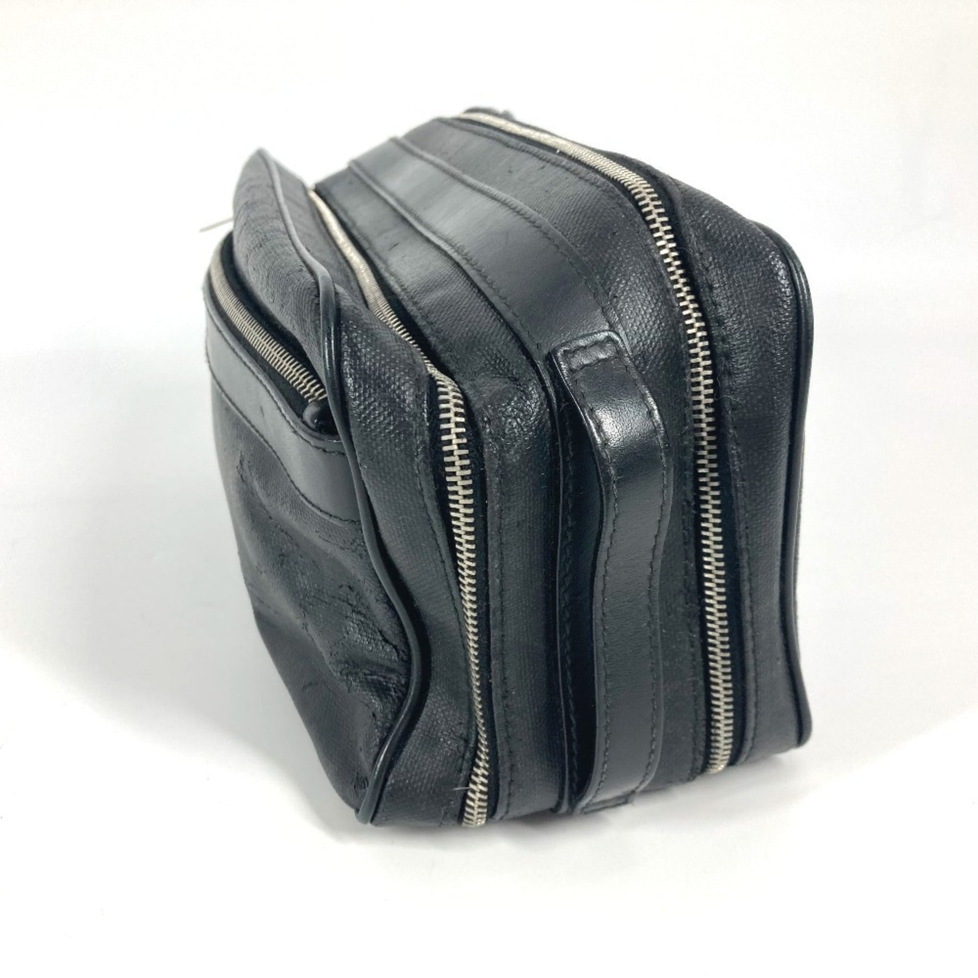 Christian Dior Black Leather Coated Canvas Clutch Bag Pouch  