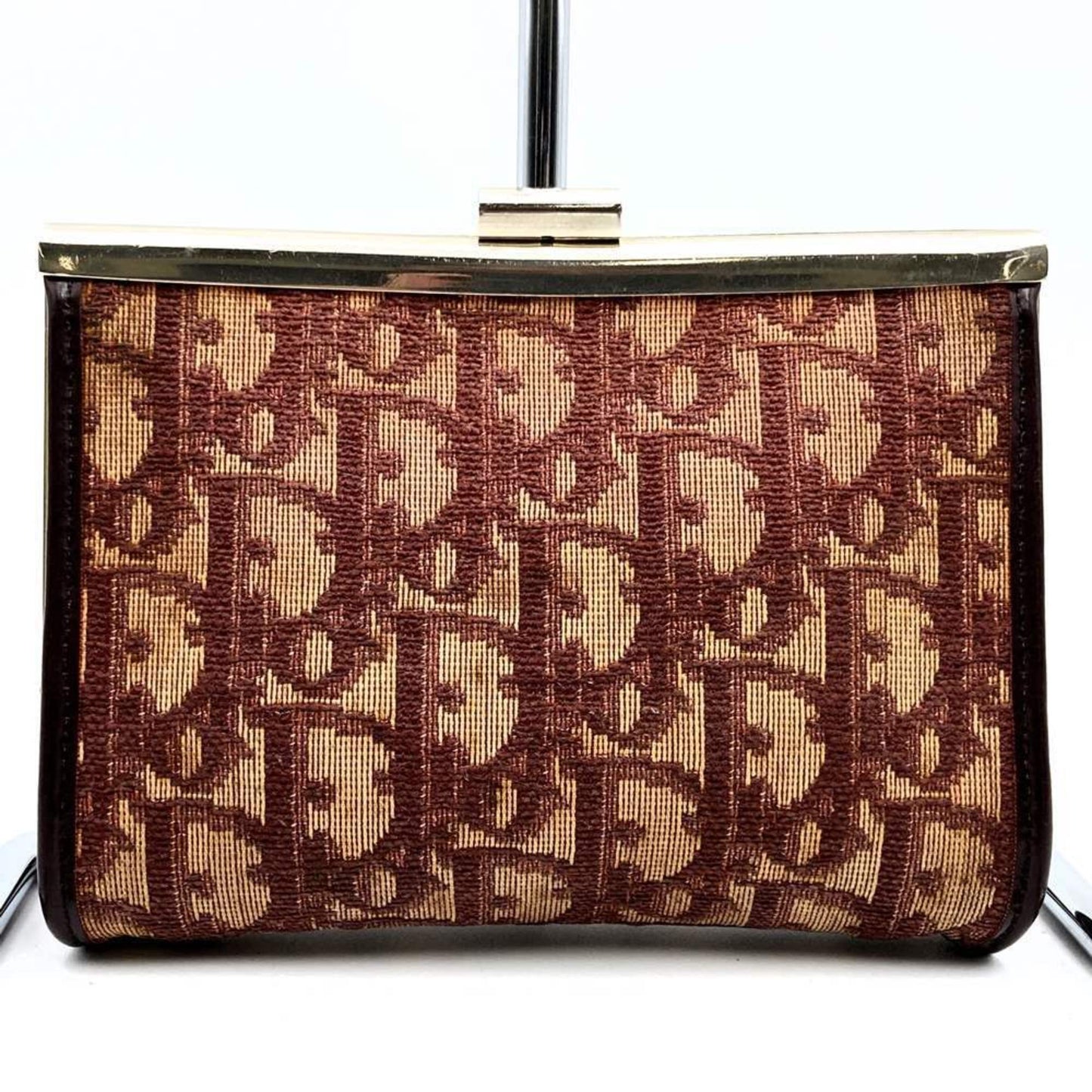 Christian Dior Beige Red Color Canvas Pouch  