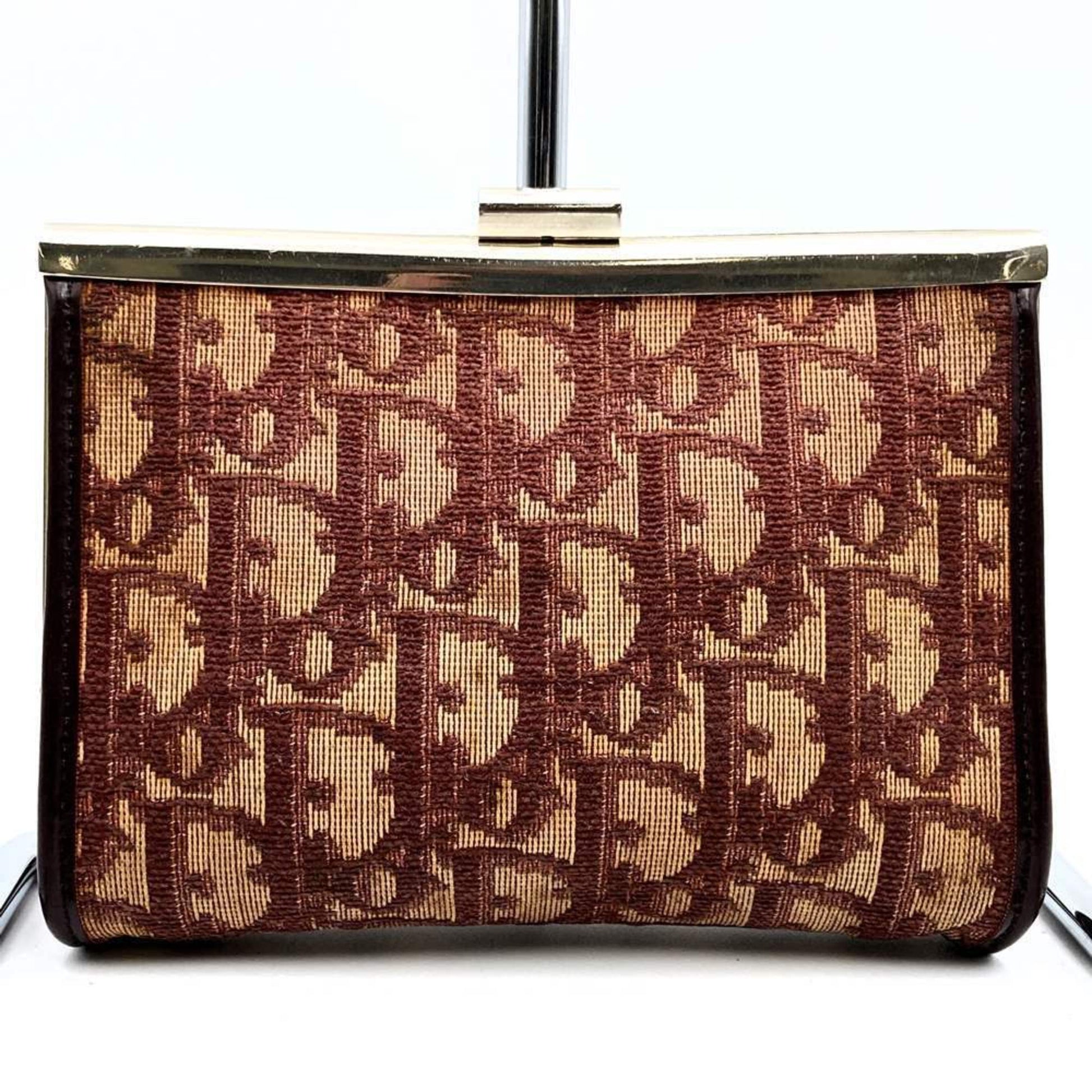 Christian Dior Beige Red Color Canvas Pouch  