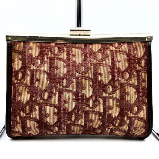 Christian Dior Beige Red Color Canvas Pouch  