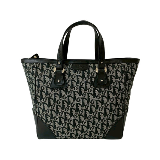 Christian Dior Black Canvas Leather Handbag Tote Bag  