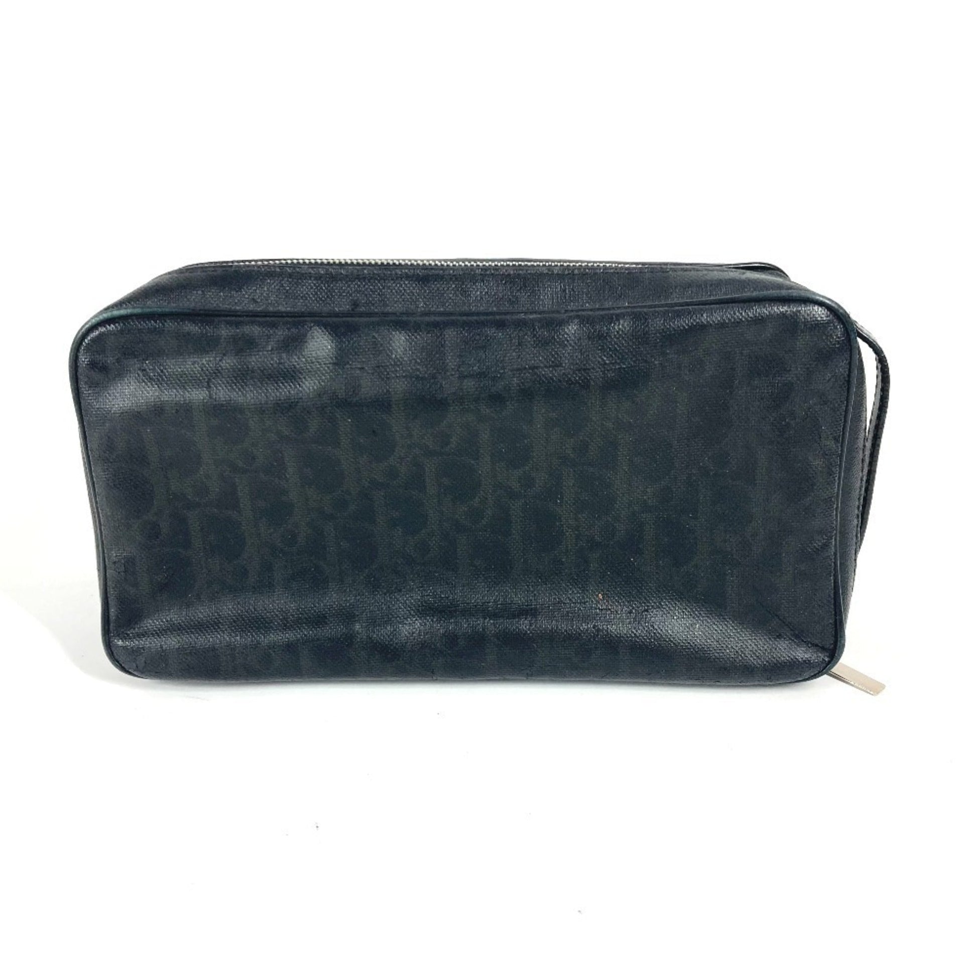 Christian Dior Black Leather Coated Canvas Clutch Bag Pouch  