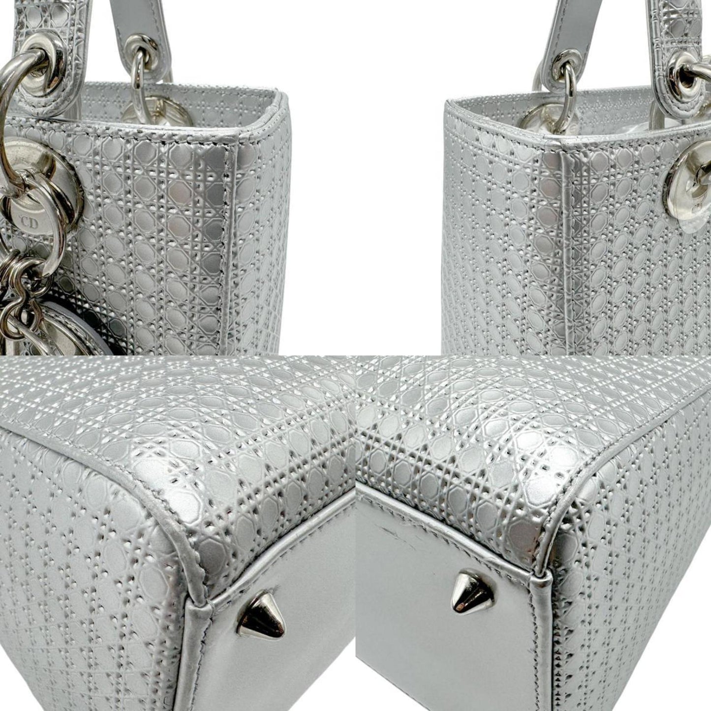 Christian Dior Silver Leather Handbag Shoulder Bag  
