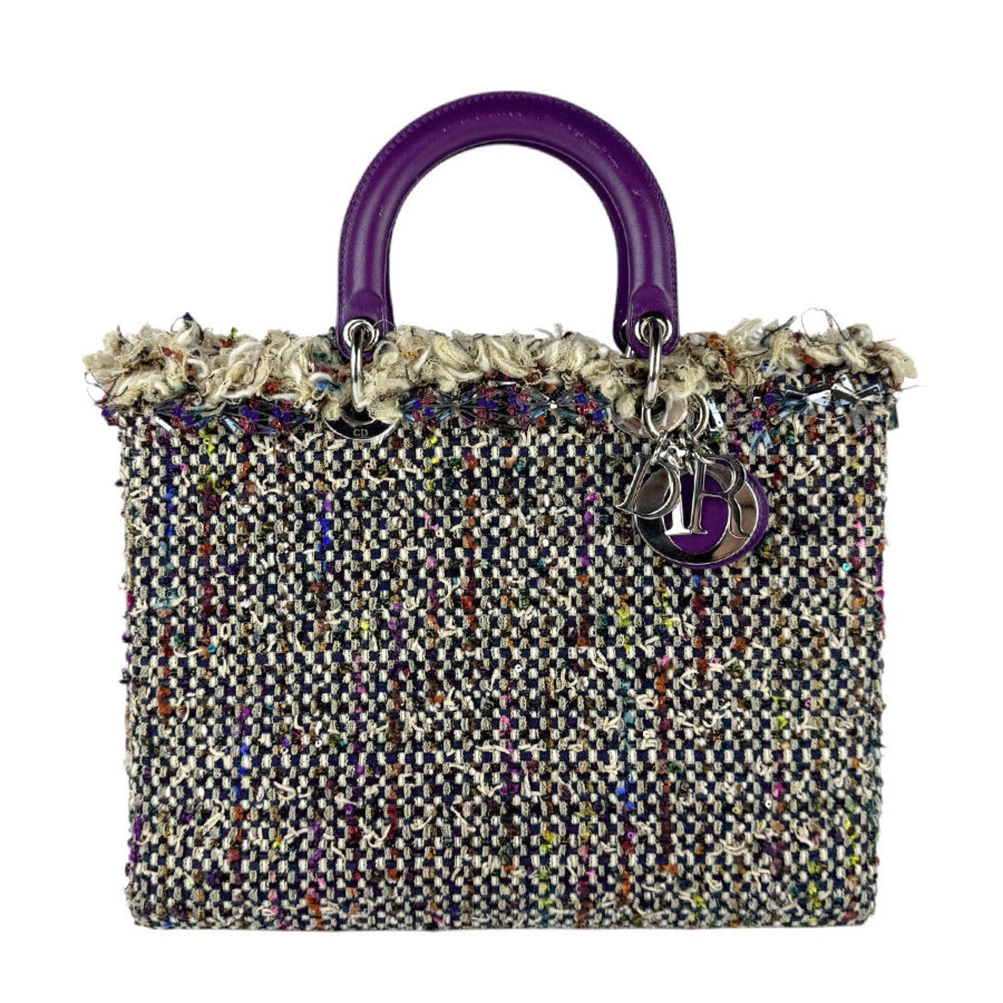 Christian Dior Multi-Color Purple Tweed Leather Handbag Shoulder Bag  